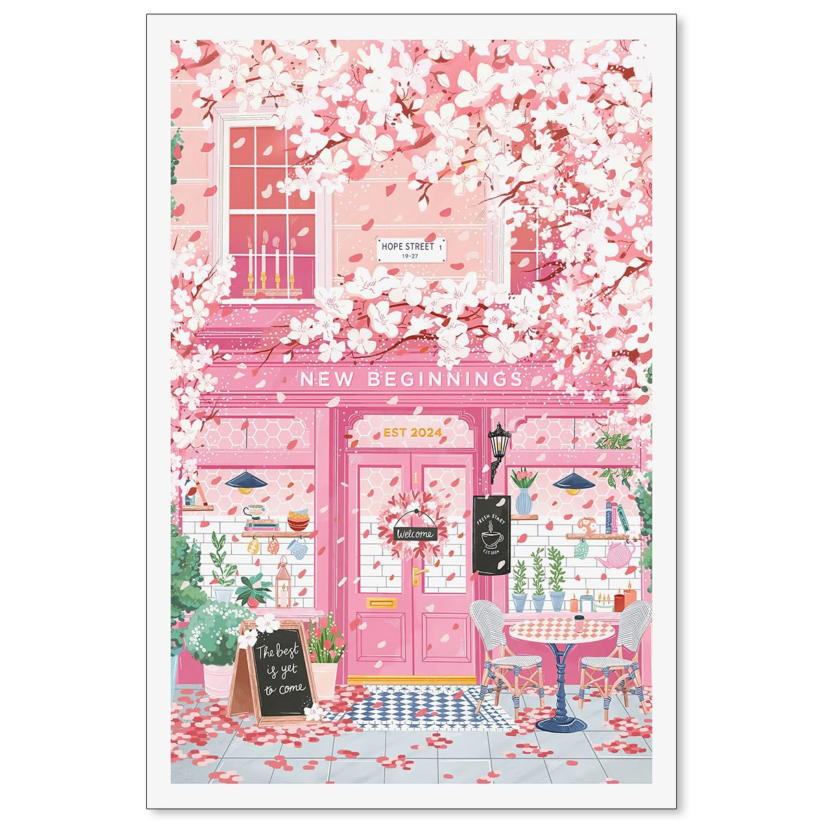 Heltrappe Pink Blossom Cafe Canvas Wall Art Trendy Pink Cherry Flower Poster Funky Pastel Girly Aesthetic Prints for Kitchen Coffee Room 16X24 inch