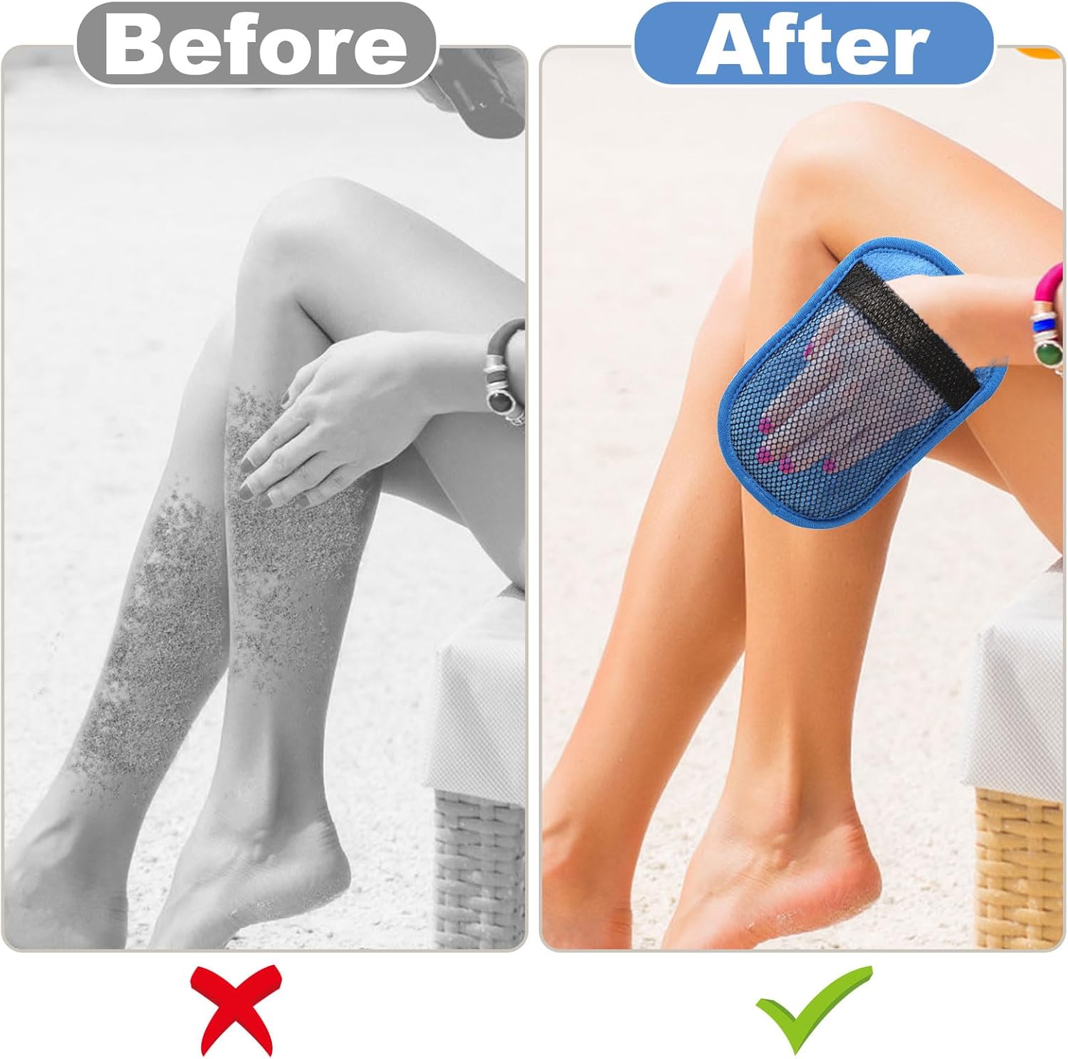 2pcs Sand Remover for Beach, Beach Sand Remover Bag Wipe Cleaner Pouches Sand Wipe Off Mitts Beach Accessories Essentials for Summer Beach Party Vacation for Kids Women Adults