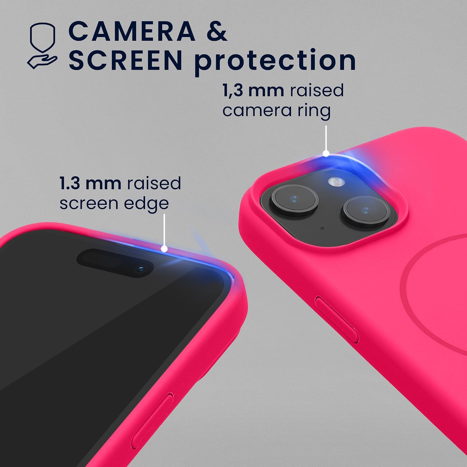 kwmobile Magnetic Silicone Case Compatible with Apple iPhone 15 - Compatible with MagSafe - Shockproof, Anti-Slip Phone Cover - Neon Pink image 5