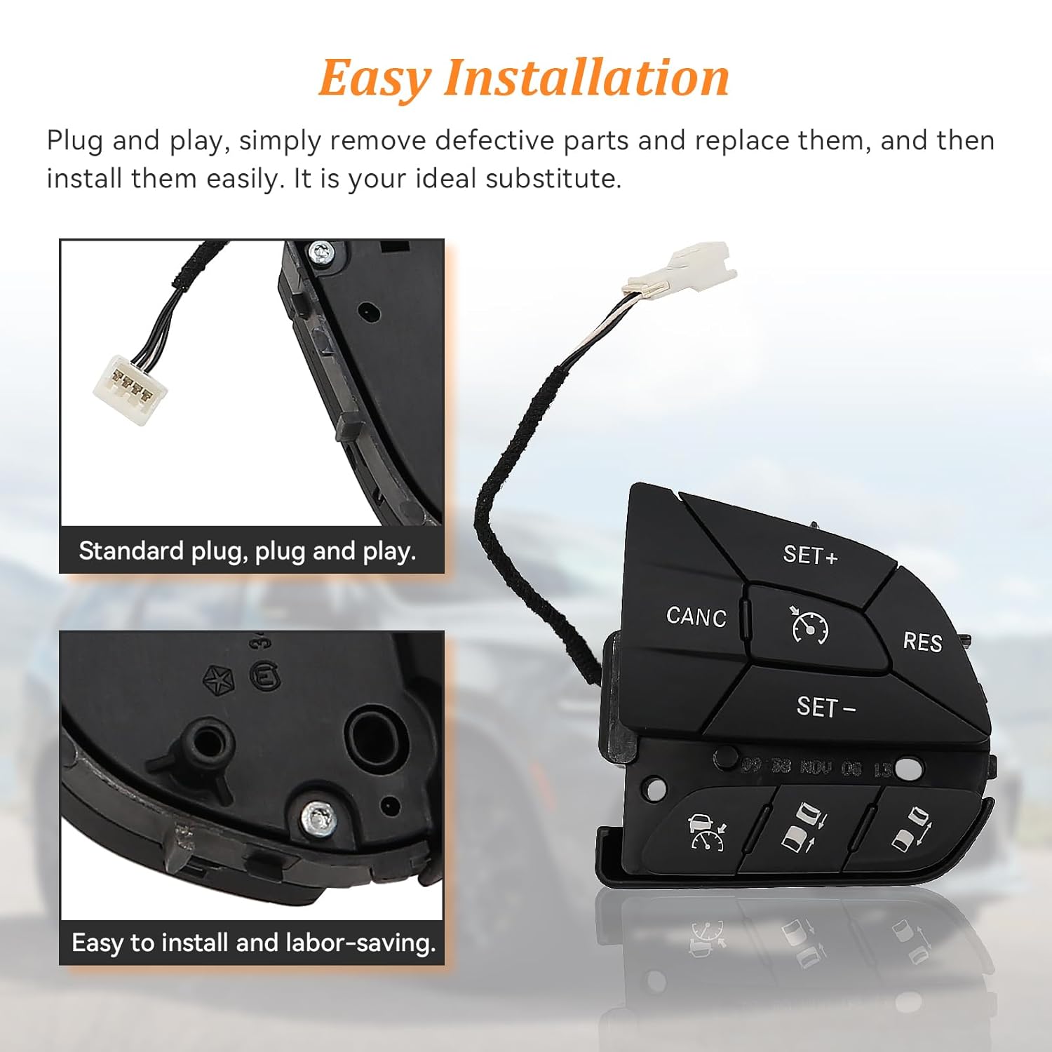 Steering Wheel Cruise Control Switch Compatible with 2014-2021 Dodge Durango Jeep Grand Cherokee Replace 68159640AC 68159640AB (Right Side)