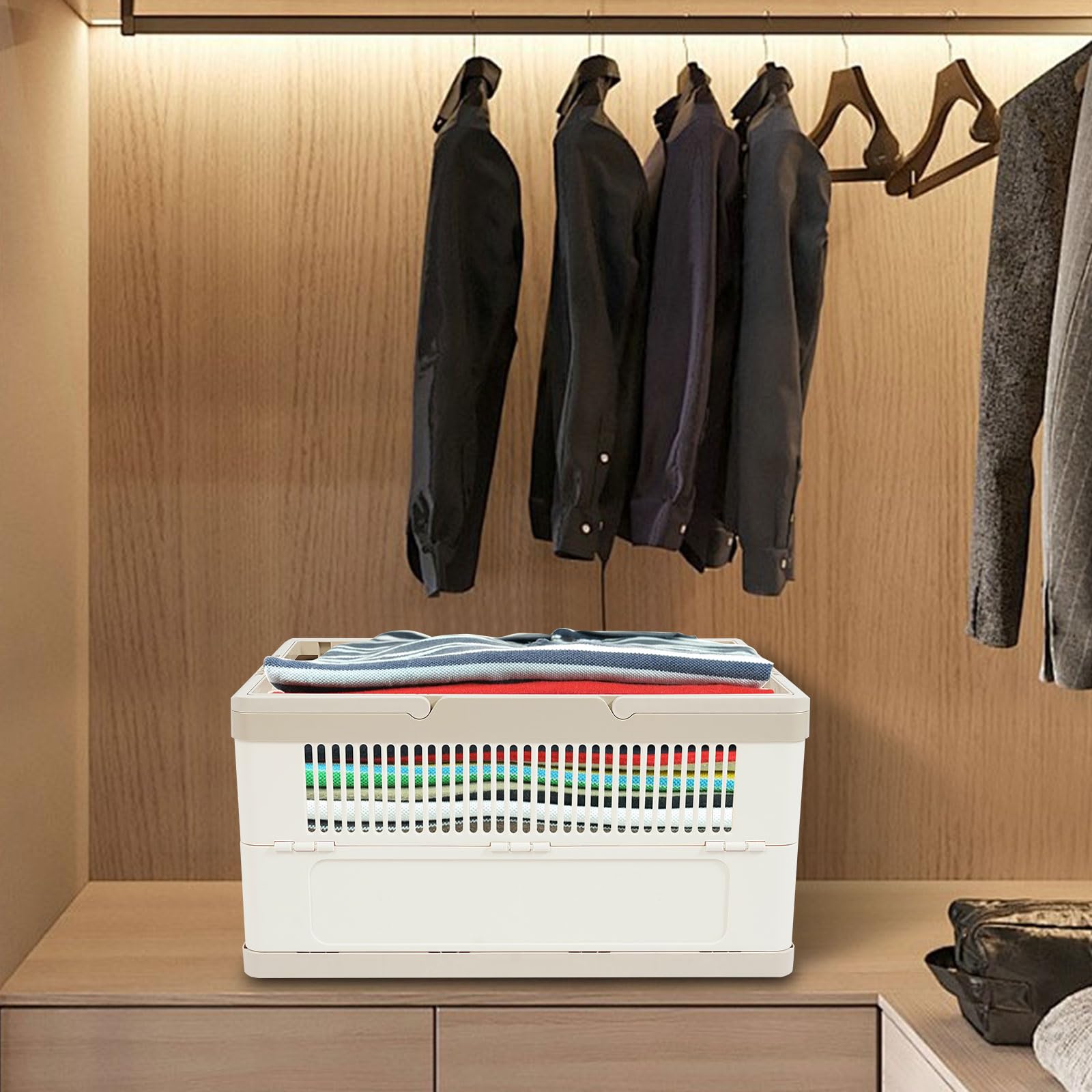 Faltbarer Wäschekorb HIPS PP Stapelbarer Aufbewahrungsbehälter Tragbar für Zuhause Büro 64x40x33.5cm