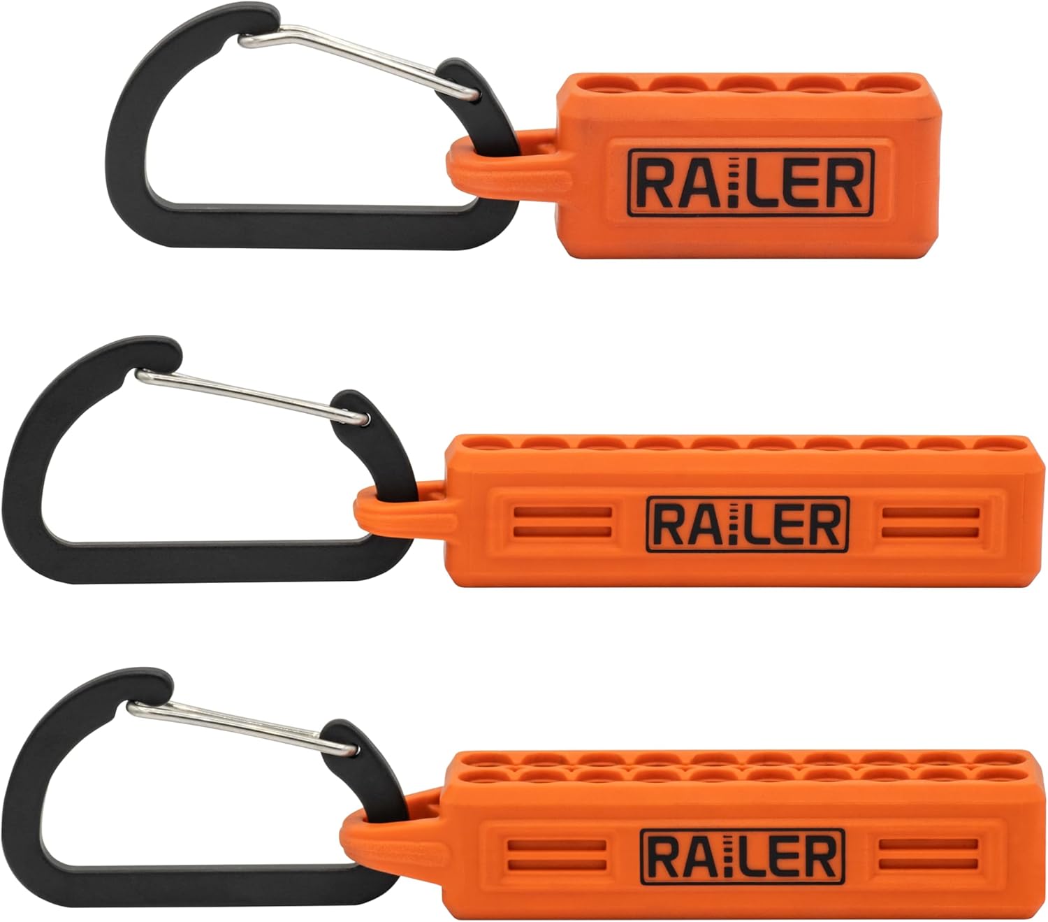 Railer Screwdriver Bit Holder Storage Organizer - 3 Pack – 5-Hole, 10- Hole and 20-Hole Bit Holder with Carabiner