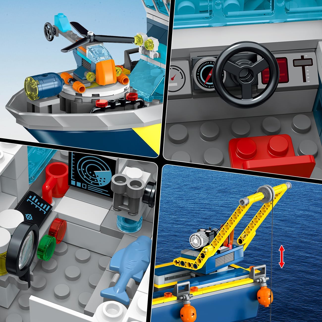 Avvicinamento views of the HOGOKIDS Arctic Explorer Ship's interior, showing the detailed cockpit with steering wheel and the science lab with equipment.
