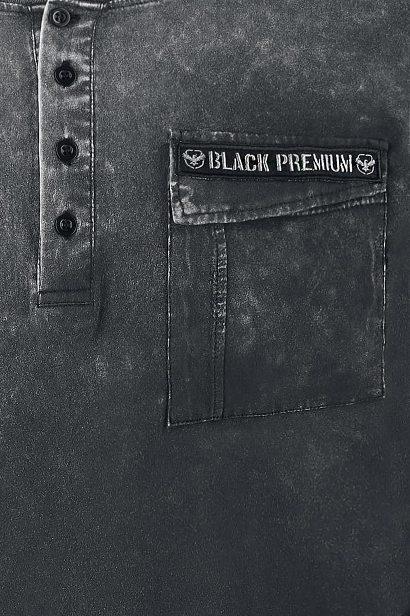 Black Premium by EMP Herren graues Vintage Langarmshirt - Brusttasche mit Patte und Patch
