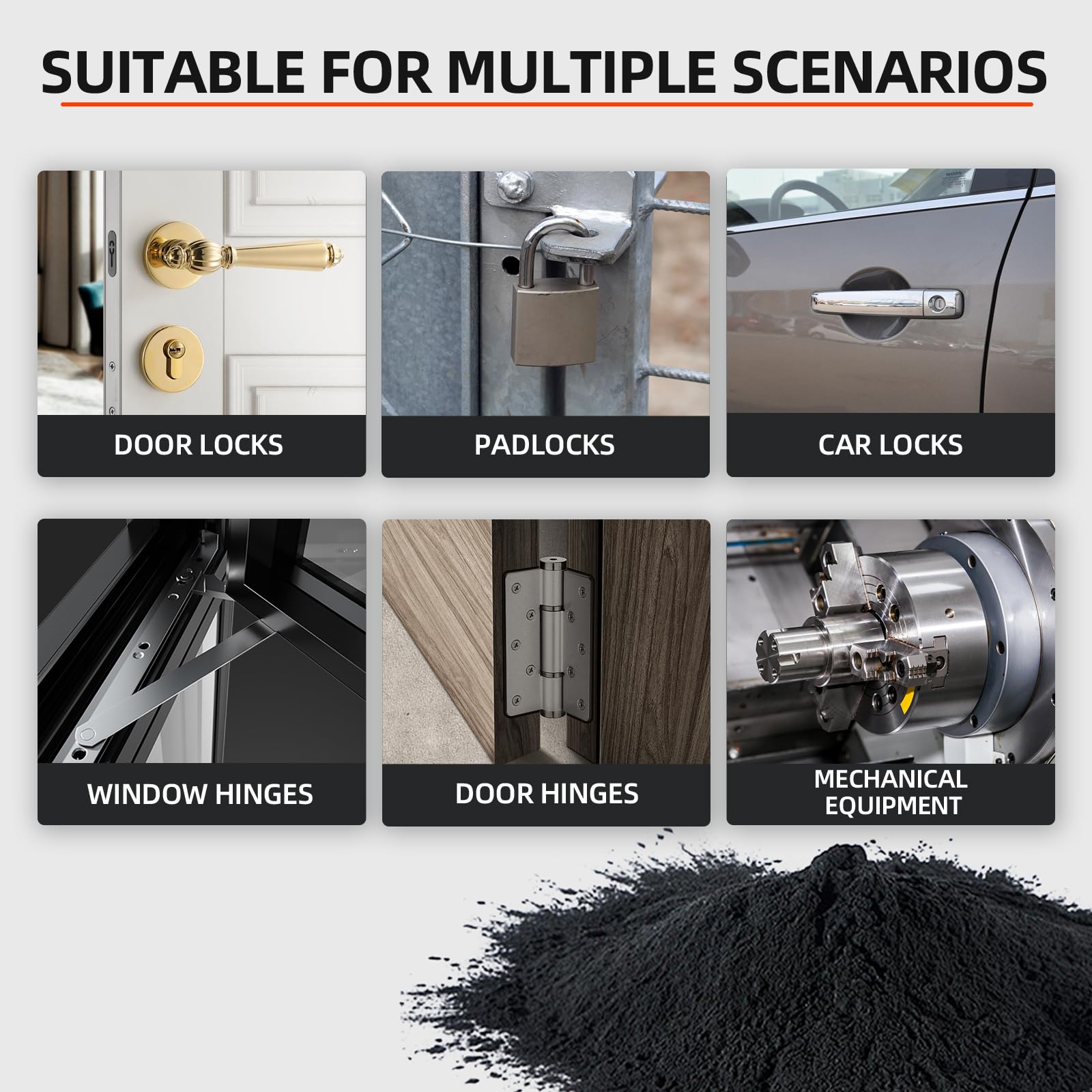 Grafite in Polvere 70ml x 2, Lubrificante alla Grafite per Serrature, Lubrificante per Serrature, Polvere di Grafite per la Lubrificazione di Serrature Porte, Serrature Auto, Cerniere Porte, Finestre