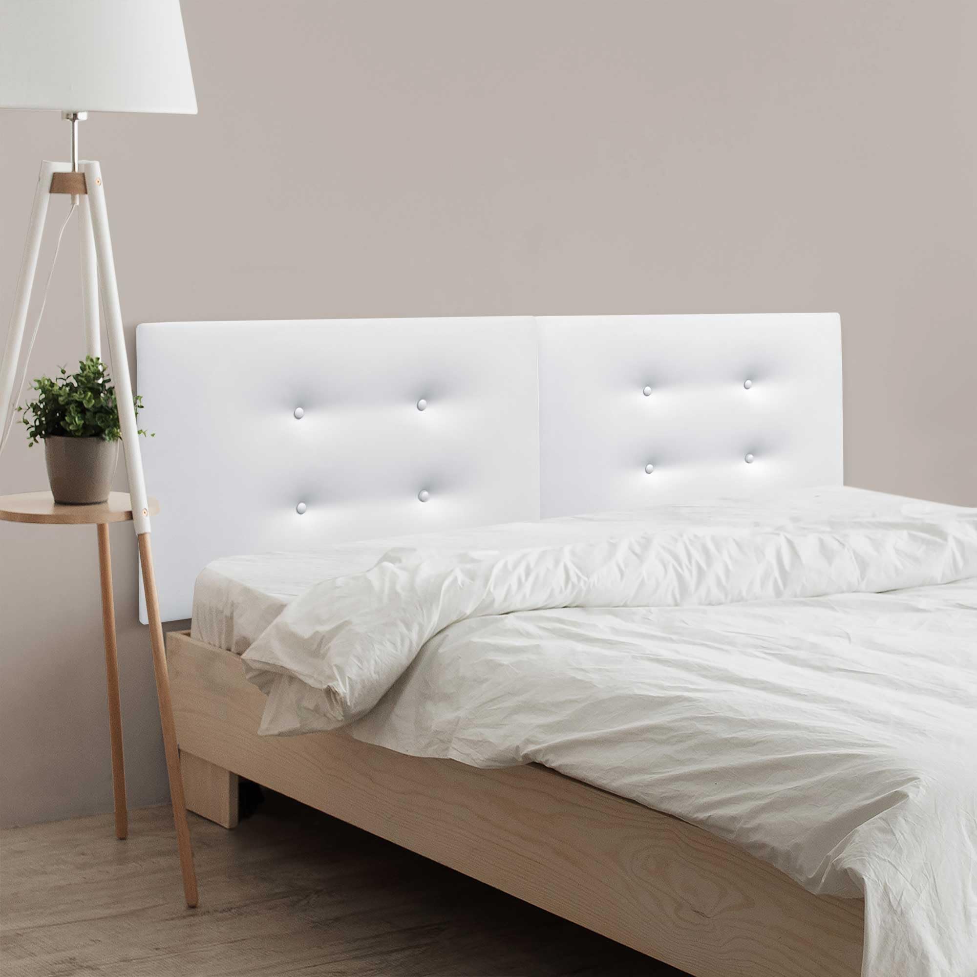 DHOME Testiera in similpelle o in tessuto acualina con 2 file di bottoni doppi divisi in 2 pezzi Testiera imbottita di alta gamma (Similpelle Bianco, 180cm Doppio (Letto 180/190))