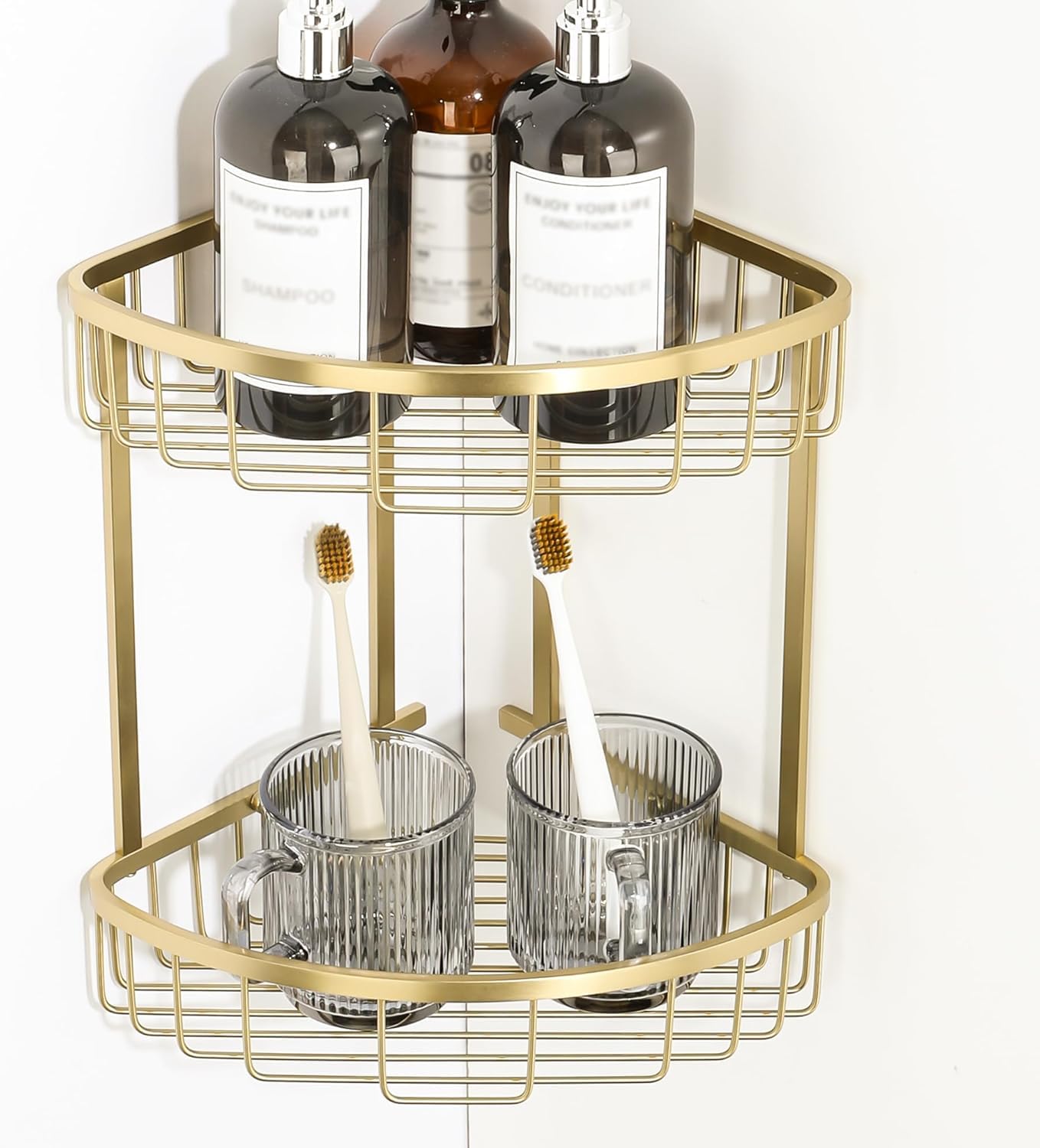LMYSXAOZ 304 Stainless Steel Shower Caddy, Wall-Mounted Corner Shelf, 2-Tier Bathroom Rack for Shampoo & Towels, Space Saving Floating Shelves