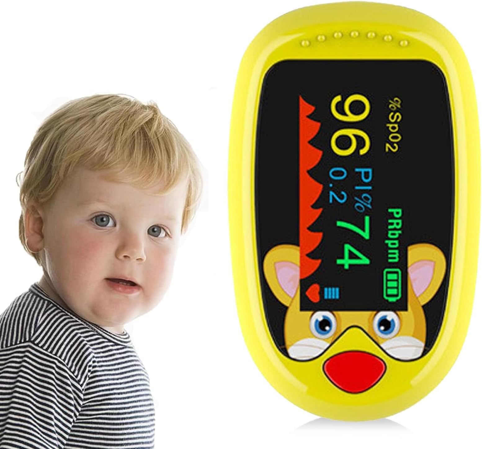 Pediatric Pulse Oximeter, Pulse Oximeter Oxygen Monitor Finger For Kids and Child Over 2,Children's Sats Monitor Checking Oxygen Saturation, Heart Rate,PI At Home, School or Trip Use (yellow)