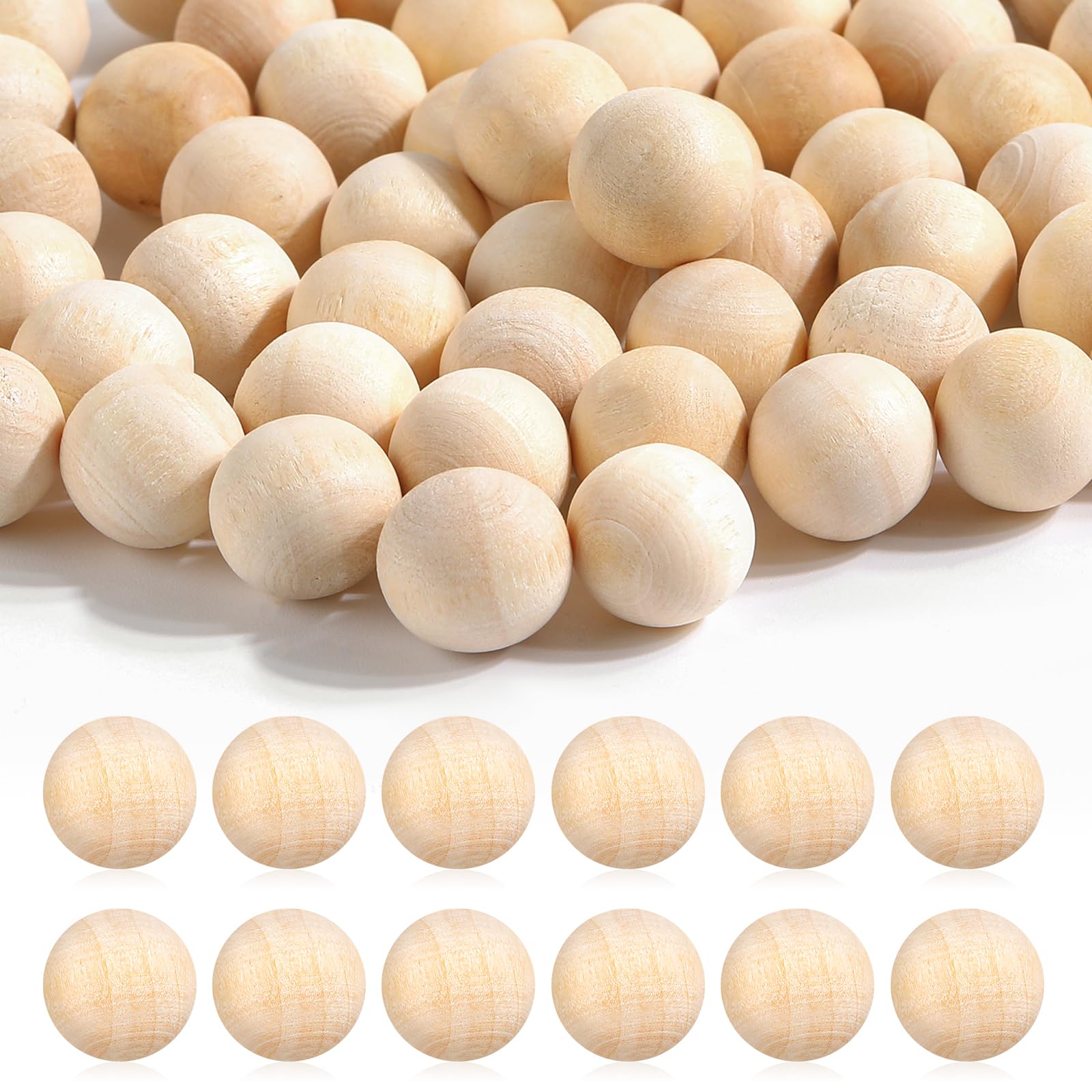 100 Pcs Wooden Balls for Crafts - 1/2" (12mm) Natural Round Beads No Hole Unfinished for DIY Projects