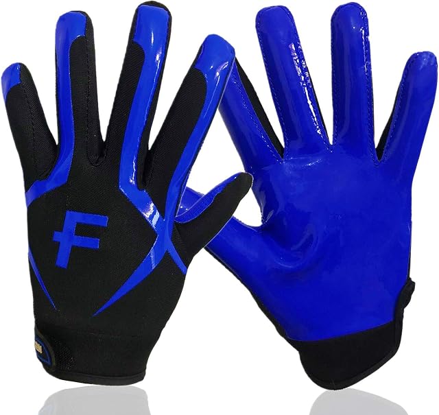 FINGER TEN American Football Gloves Youth Kids Ultra Tack Sticky Non-Slip Palm Receivers, Rugby Gloves for Boys Girls Flexible Stretch Protection Waterproof Professional Novelty Fit Children Age 5-14