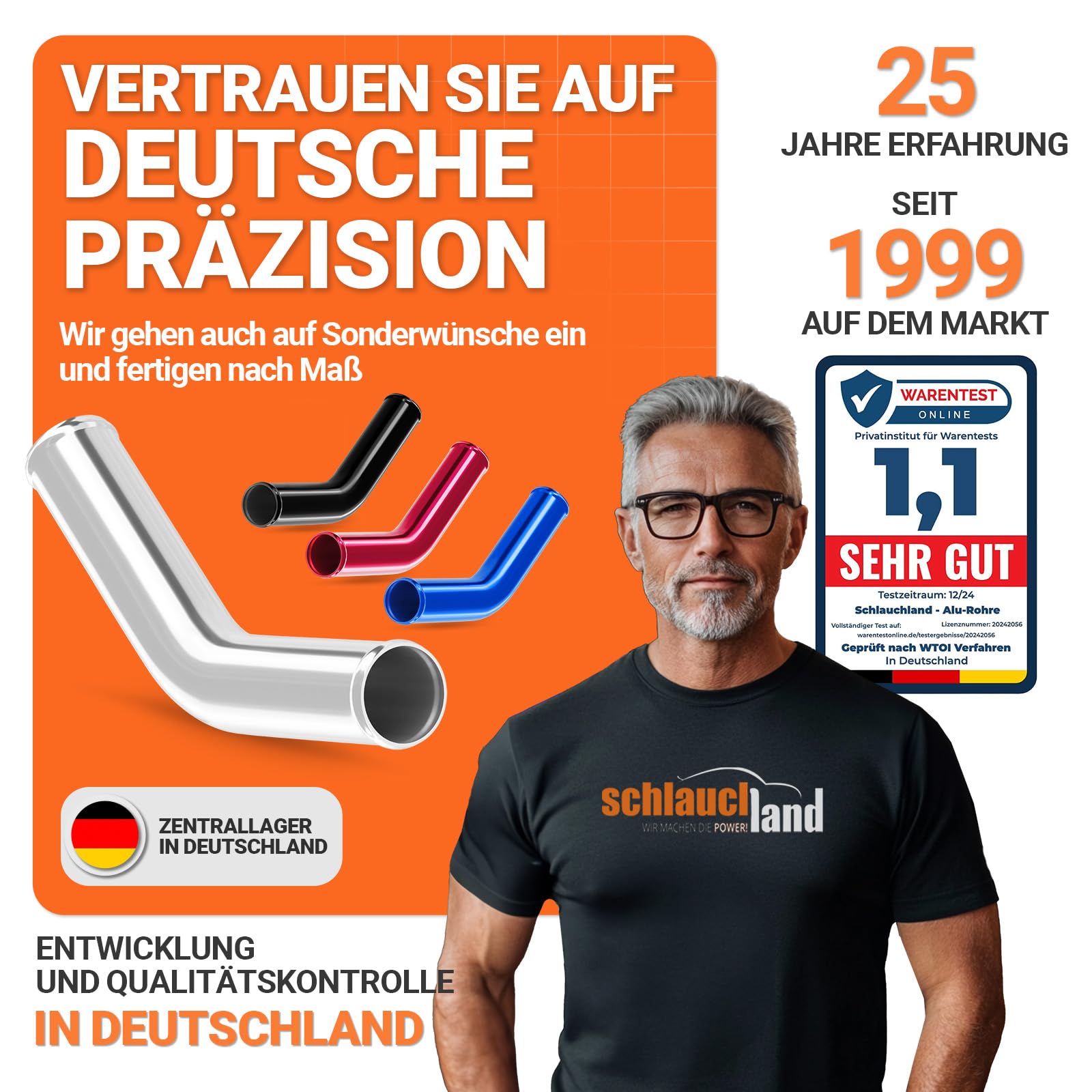 45° ALU-ROHRBOGEN AD-Ø 51mm Schwarz Alurohr poliert & gebördelt | AUSWAHL FARBEN & GRÖSSEN | Alu-Rohr-Bogen DIN EN T6063 Grad Aluminium Rohr Winkel Motor KFZ LLK Bogen Turbo Schlauch-Verbinder