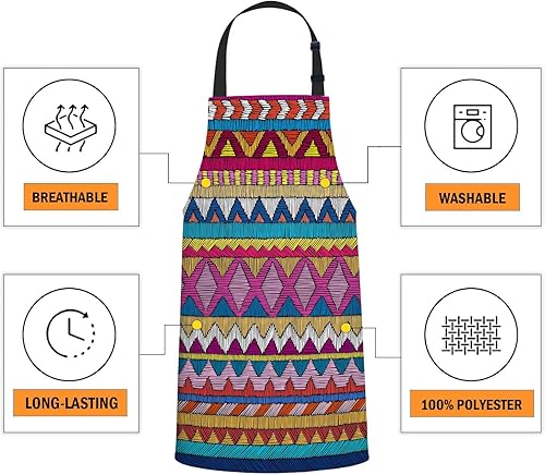 Miniatura 4 de oFloral Coloridos motivos étnicos y tribales delantal de chefs, delantal de cocina y horneado para hombres y mujeres, delantales de cocina, delantal