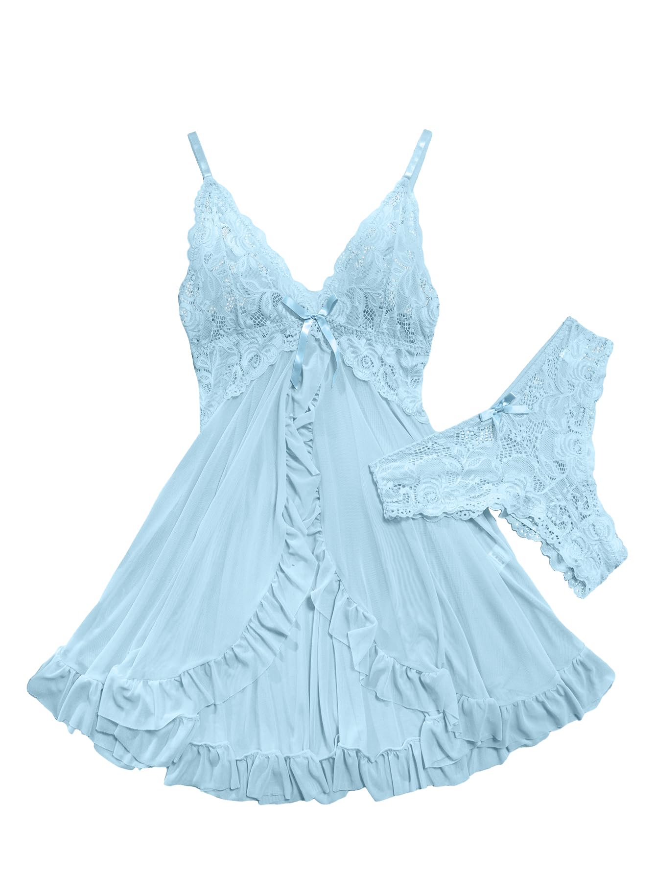 Foxiny Sexy Lingerie Dress 2pcs Women Night Gown with Thong 3XS-6XL