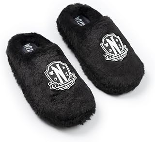 Girls Black Logo Mule Slippers Indoor Fluffy Home | Comfortable Kids TV Series Items | Soft Girl Slippers