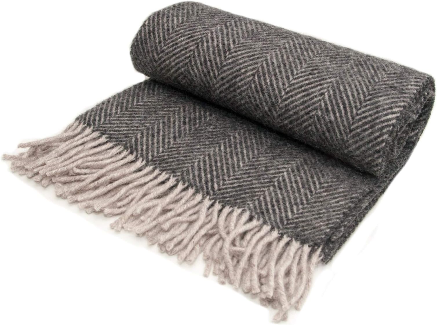 Herringbone - Pure New Wool - Knee Rug Throw Small Blanket - Charcoal/Silver Grey- British Made by Tweedmill Textiles