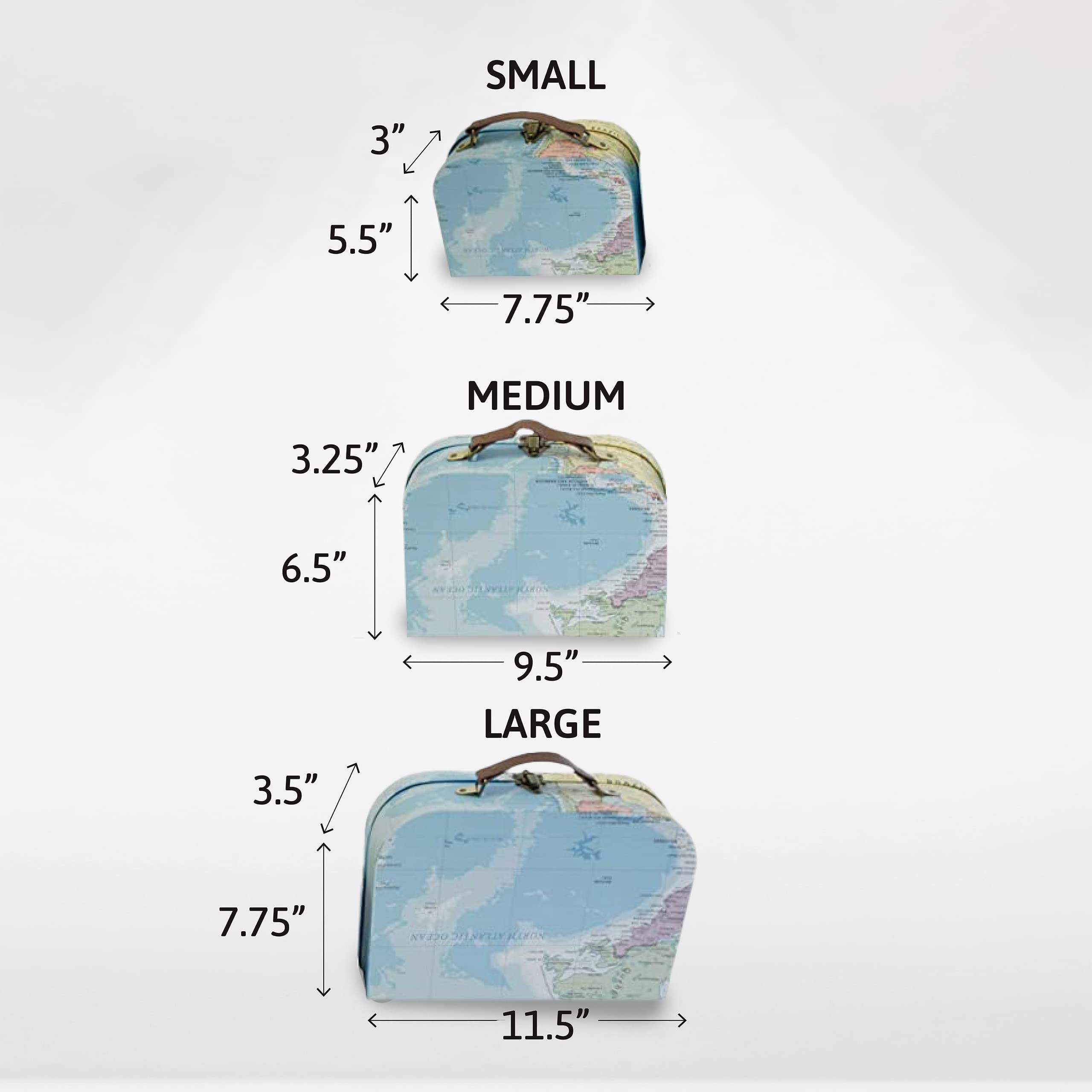 wald imports - Set di 3 valigie in cartone - Scatole portaoggetti decorative - Set di valigie per decorazione, archiviazione e altro (mappa blu)