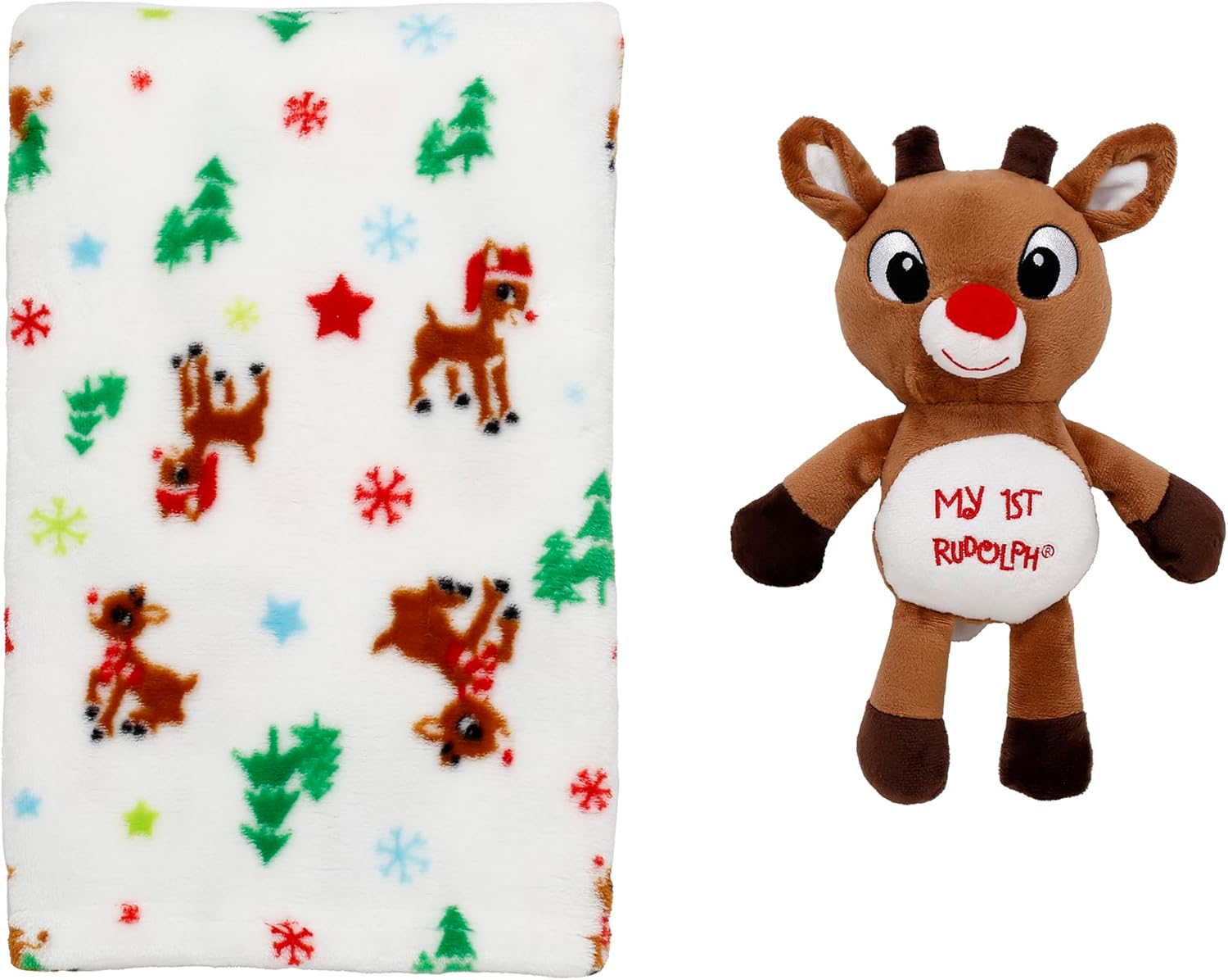 2-Piece Cuddle Plush Rattle and Baby Blanket Gift Set, My First Rudolph, Christmas Print (30 in. x 34 in.)