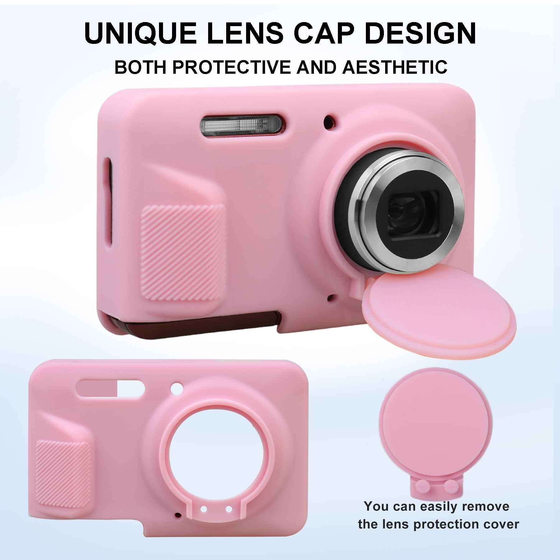 Cassa della fotocamera in silicone per fotocamera digitale Kodak PIXPRO FZ55, custodia protettiva in silicone morbida copertura lente rimovibile, Rosa