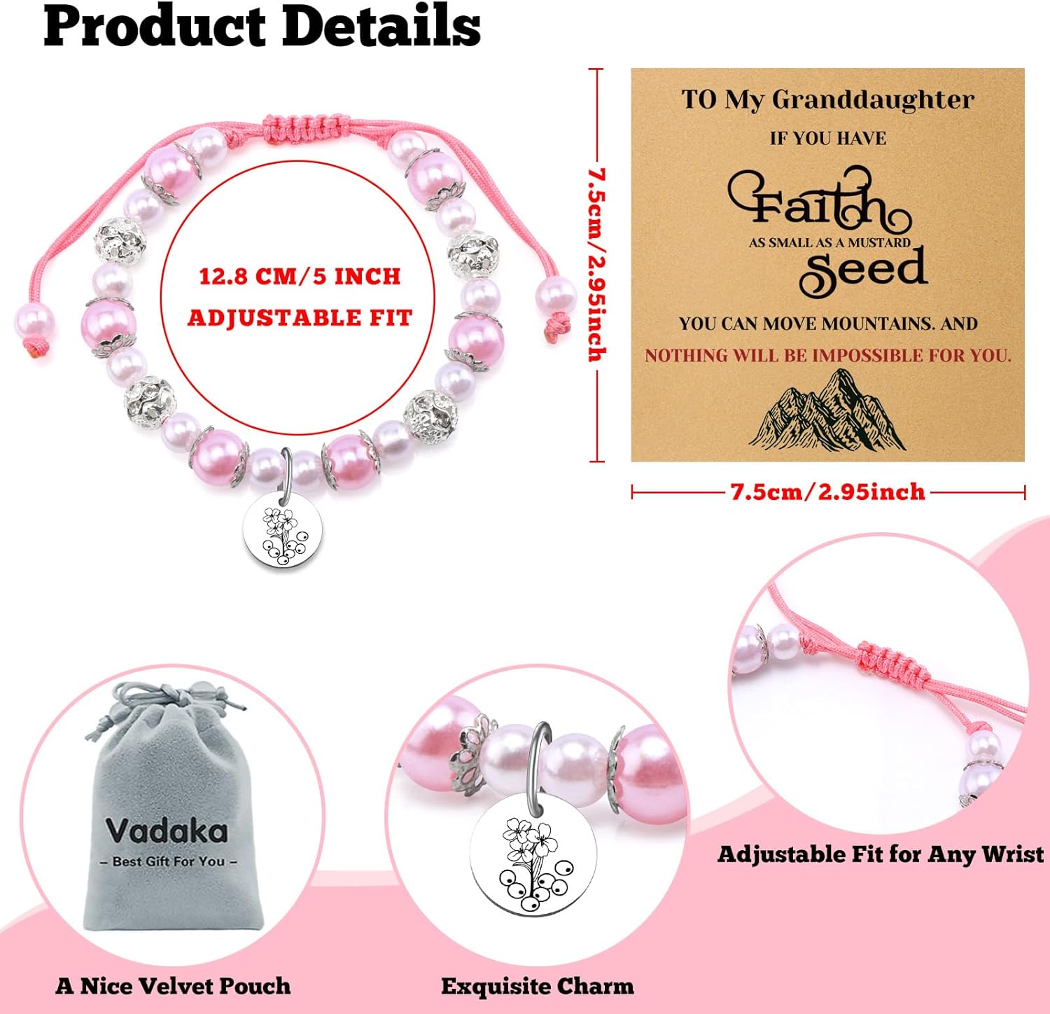 Vadaka Granddaughter Bracelet Granddaughter Gifts from Grandma Grandpa to My Granddaughters Bracelet Inspirational Jewelry Birthday Wedding Christmas Graduation Gift for Granddaughters from Grandma - Image 3