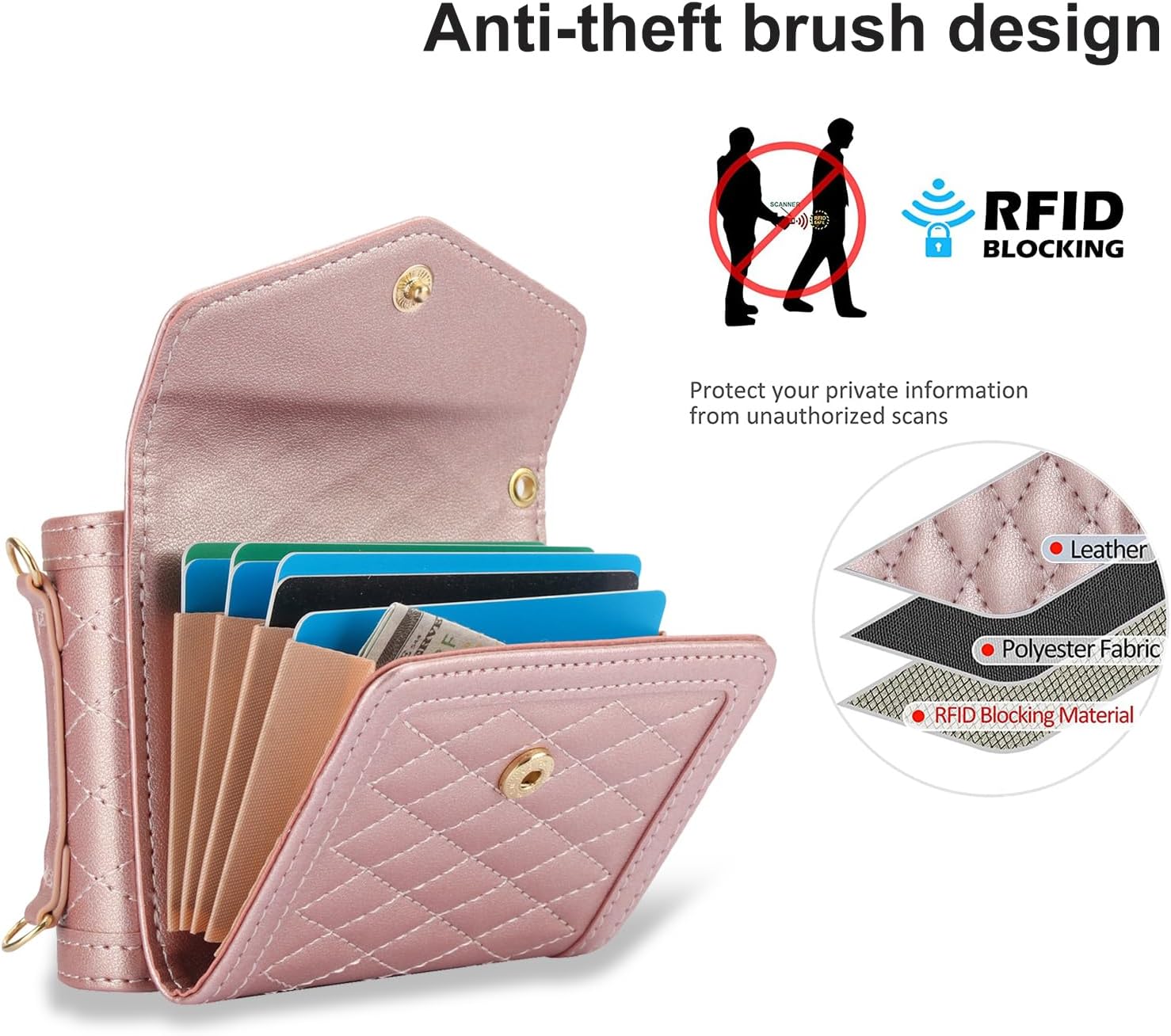 Asuwish Phone Case for Motorola Razr 2024/Moto Razr 50 Wallet Cell Cover with RFID Blocking Credit Card Holder Slot Crossbody Strap Stand Razor Razer Razr2024 Razr50 5G Women Men Girls Rose Gold