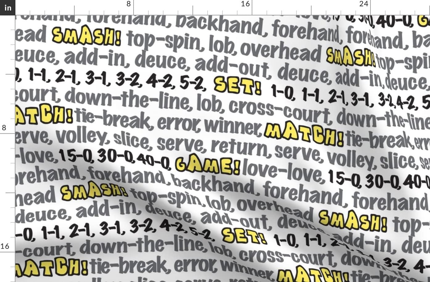Spoonflower Fabric - Tennis Typography Balls Sports Printed on Organic Cotton Sateen Fabric by The Yard - Sewing Quilting Apparel Home Decor