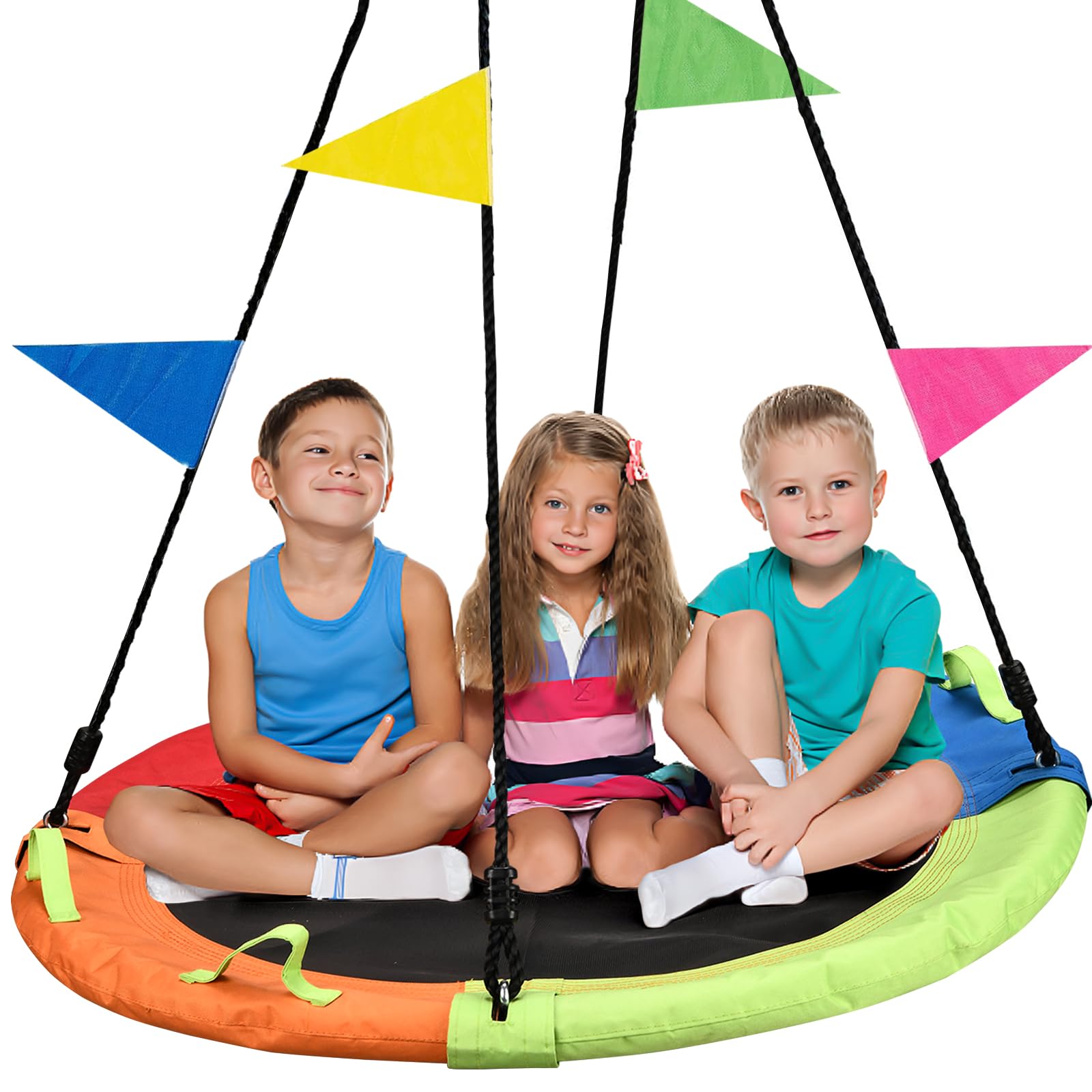 48 inch Tree Swing, Larger Saucer Flying Swing for Whole Family, 900lbs Weight Capacity, with Adjustable Hanging Straps, Swing Sets for Backyard, for Indoor and Outdoor Playground, Multicolor