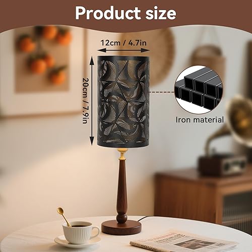 Miniatura 3 de Pantalla de lámpara de tambor grande de metal de corte negro, pantalla de metal de barril, cubierta de pantalla de luz decorativa para mesita de