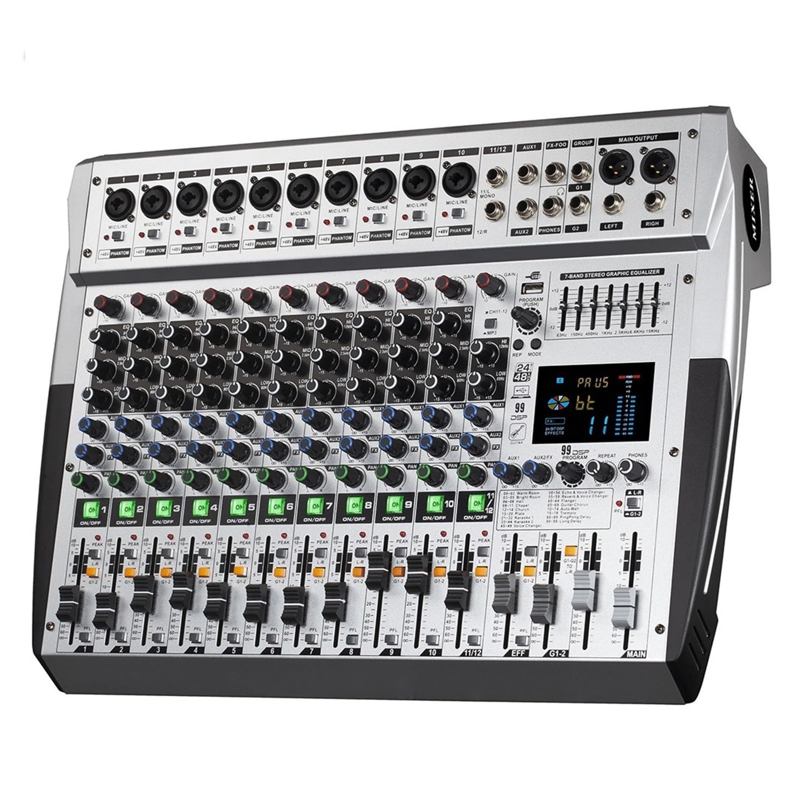 Controladora DJ, Consola mezcladora de sonido digital profesional DSP de 8/12/16 canales, 99 canales, amplificador de, Power Soundcraft con Bluetooth y USB(12 channel)