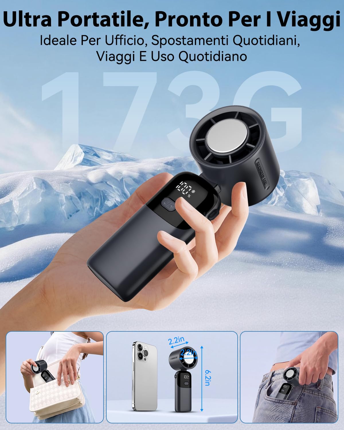 Ventilatore portatile da campeggio con luce LED – Ventilatore da tavolo ricaricabile e ventilatore sospeso (funzionamento 24 ore), gancio per tenda, camper, attrezzatura di sopravvivenza, ufficio