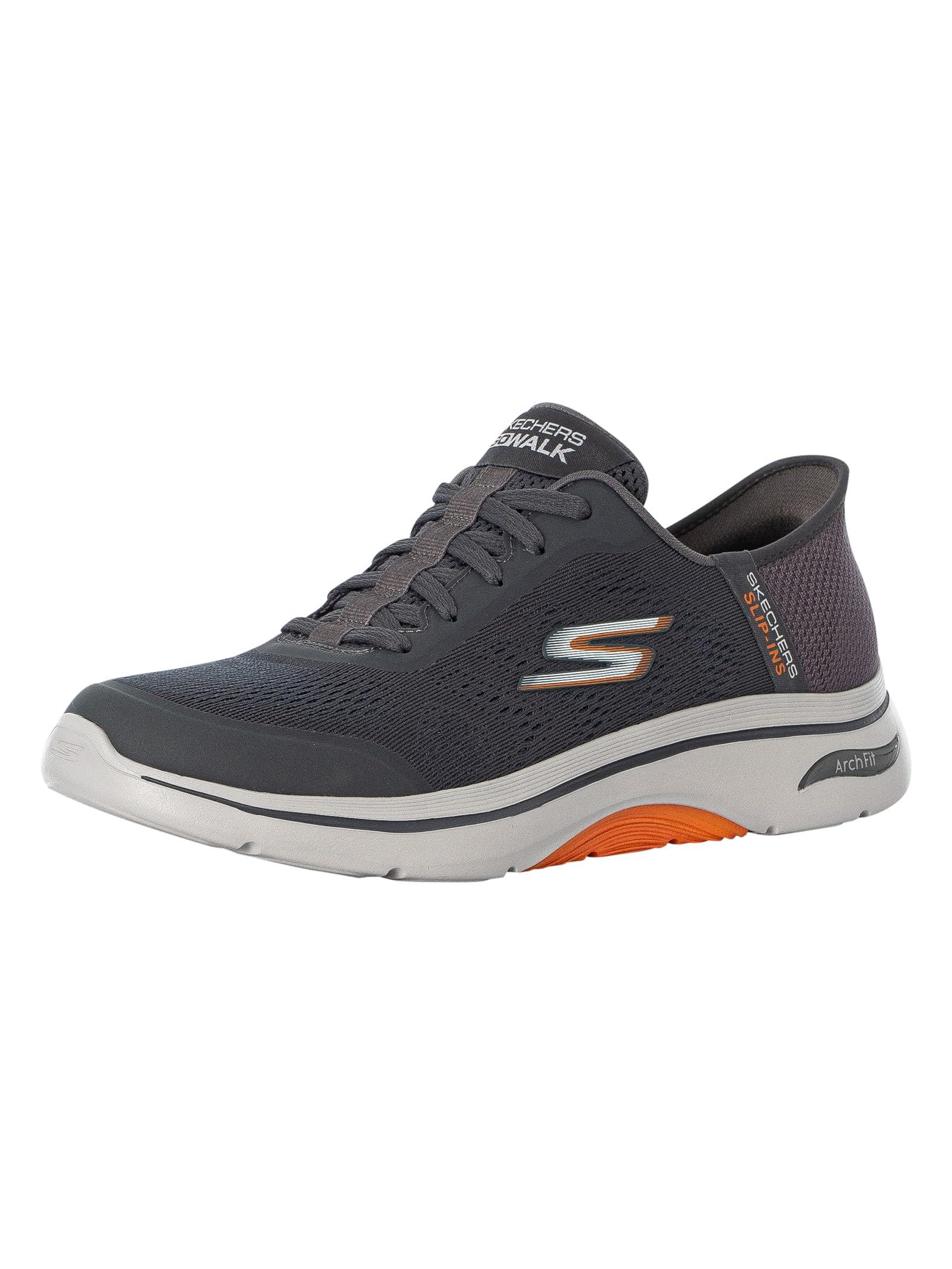 Skechers Men's Go Walk Arch Fit 2.0 Simplicity 2 Slip-in Trainers, Charcoal and Orange Textile/Synthetic, 6.5 UK Wide
