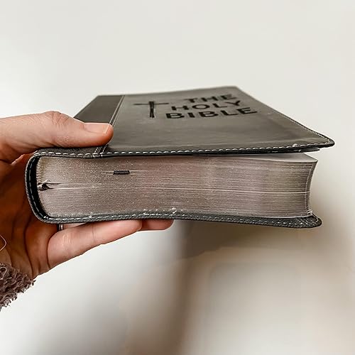 Miniatura 6 de Hand Lettered and Laser Engraved NIV Black/Gray Leathersoft Bible, Custom Name Engraving Available, Personalized Gift for Wedding, Baptism,