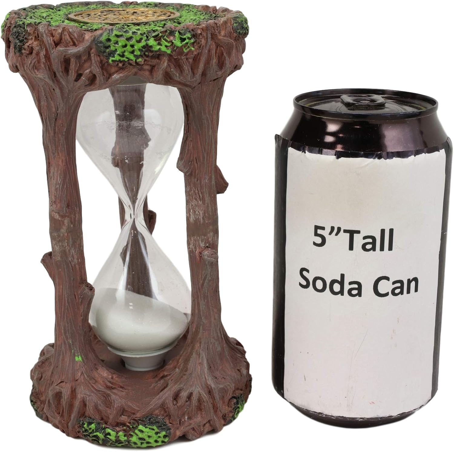 Ebros Gift Forest Ancient Spirit Tree of Life with Round Celtic Knotwork Insignia and Trunk Roots Pillar Sandtimer Desktop Figurine Decor Greenman Sculpture Sand Timer