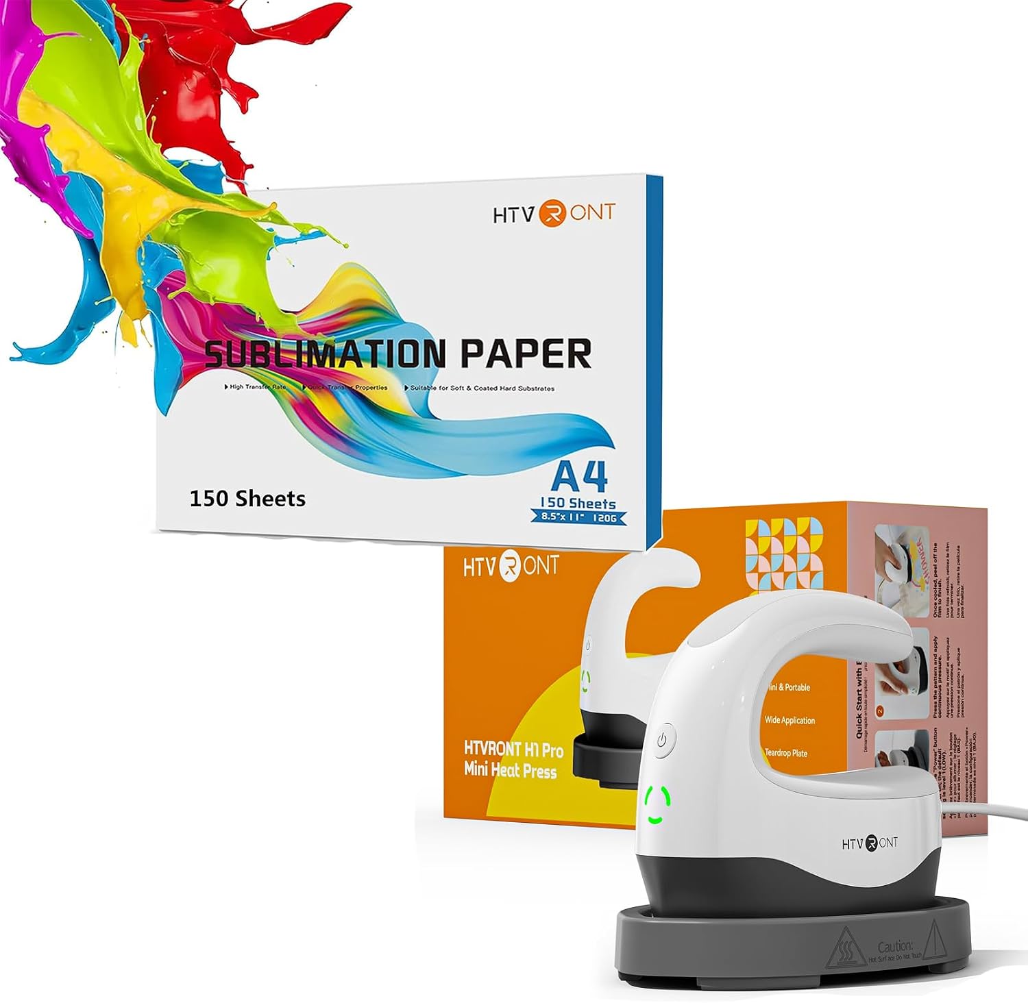 HTVRONT Heat Press Mini Heat Press Machine + HTVRONT Sublimation Paper 8.5 x 11 inches - 150 Sheets Sublimation Paper