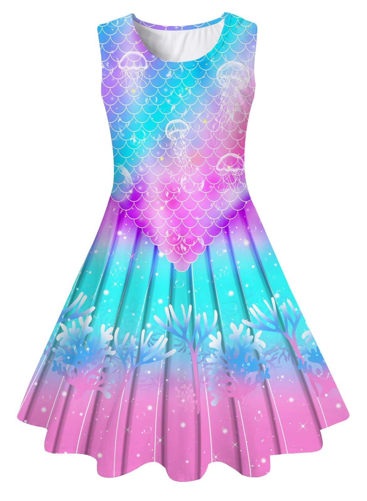 Idgreatim Vestido para Niñas Disfraz Niños A-Line Sin Mangas Vestido de Verano Vestido Colorido 4-15 Años