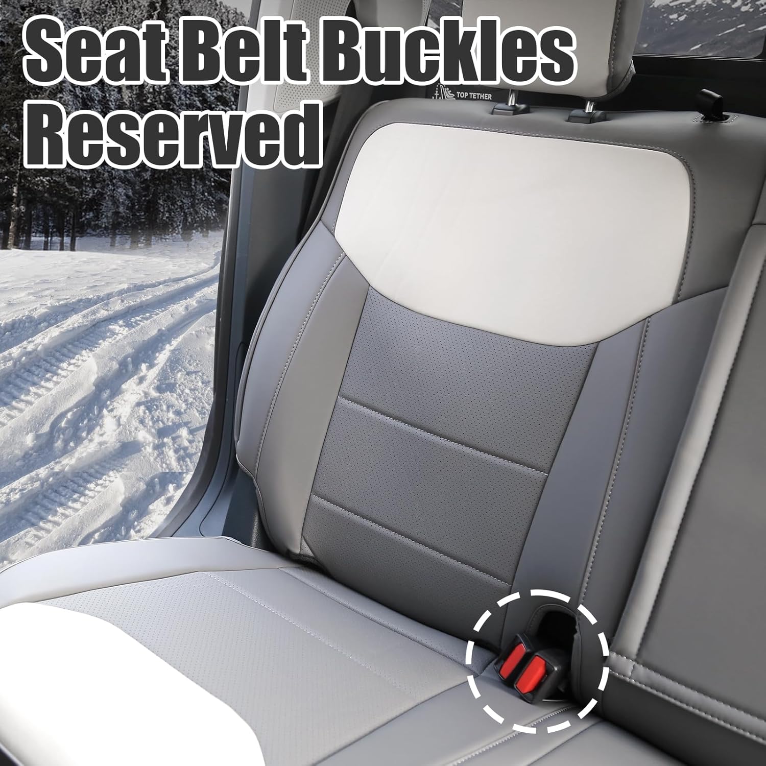 Mabett Seat Covers for Ford Maverick, Interior Protectors fit Maverick Accessories 2022 2023 2024 2025, Full Protection, PU Leather (Gray & White)