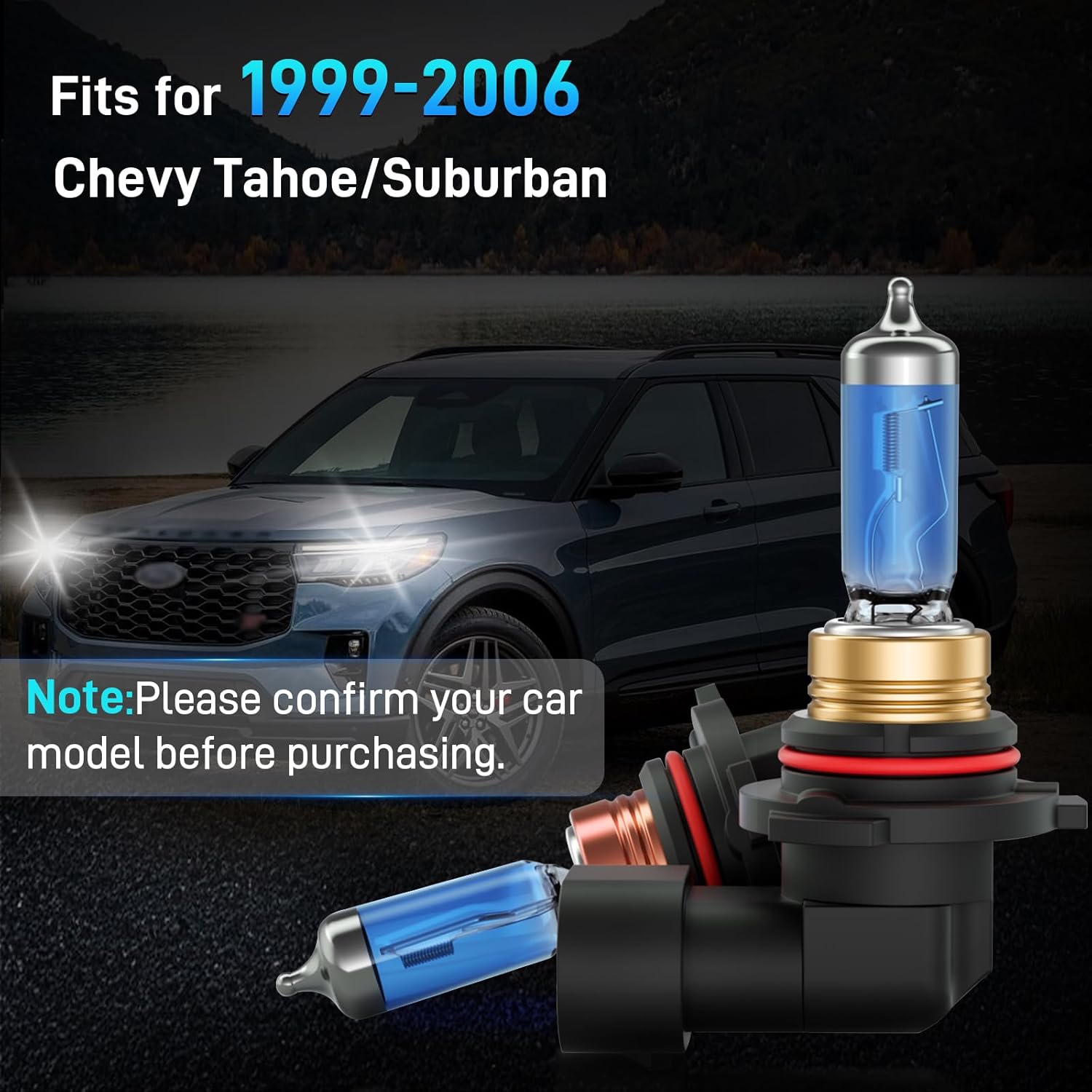Fits for 1999-2006 Chevy Tahoe/Suburban Halogen Headlight Bulbs Combo, Ultra Bright 5000K White High Low Beam Headlight Bulbs, Plug and Play, 4 Pack