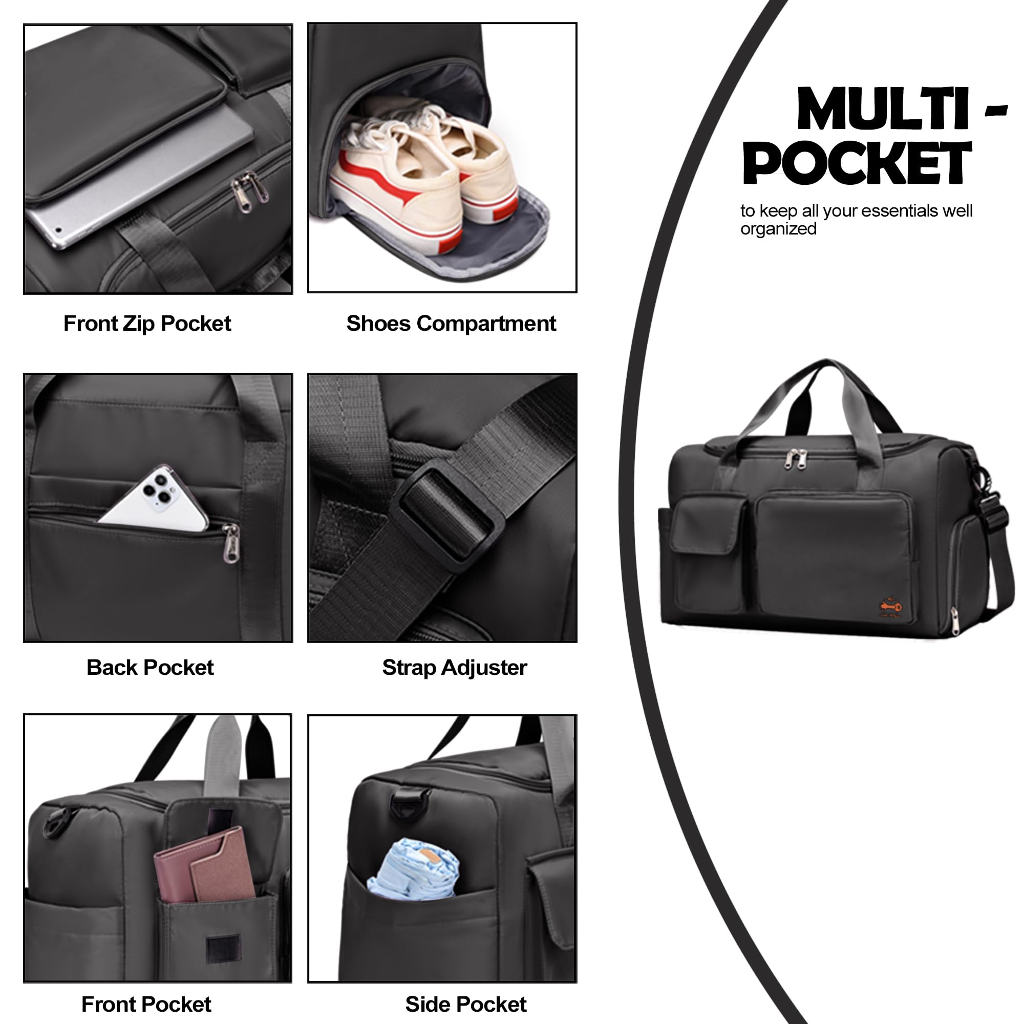 CarryFitness® Sports Gym Bag Duffle Bag with Shoes Compartment, Waterproof Weekend Bags for Women and Men Hand Luggage Bag - Image 4