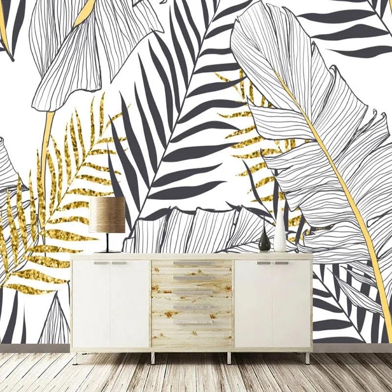 Papier peint adhésif 3D plantes feuilles vertes grand format pour mur de salon et chambre