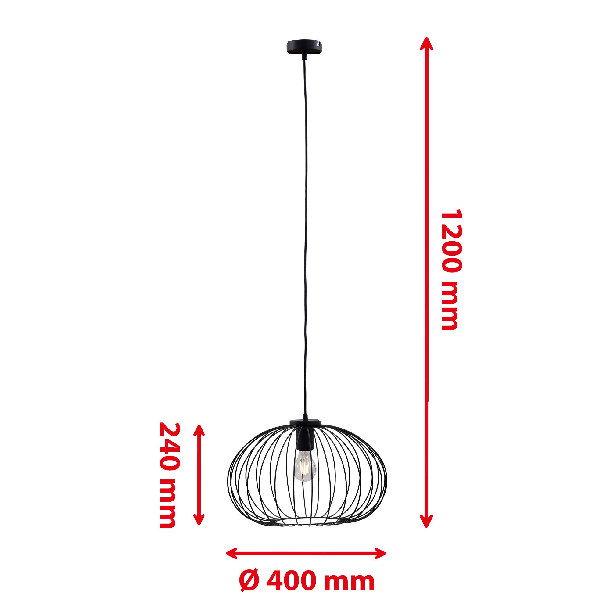 Briloner Leuchten Luz de péndulo, lámpara de péndulo de 1 foco, lámpara colgante retro/vintage, black steel, 1x E27, máx. 60 vatios, negra, 400 x 400 x 1200 mm (largo x ancho x alto)