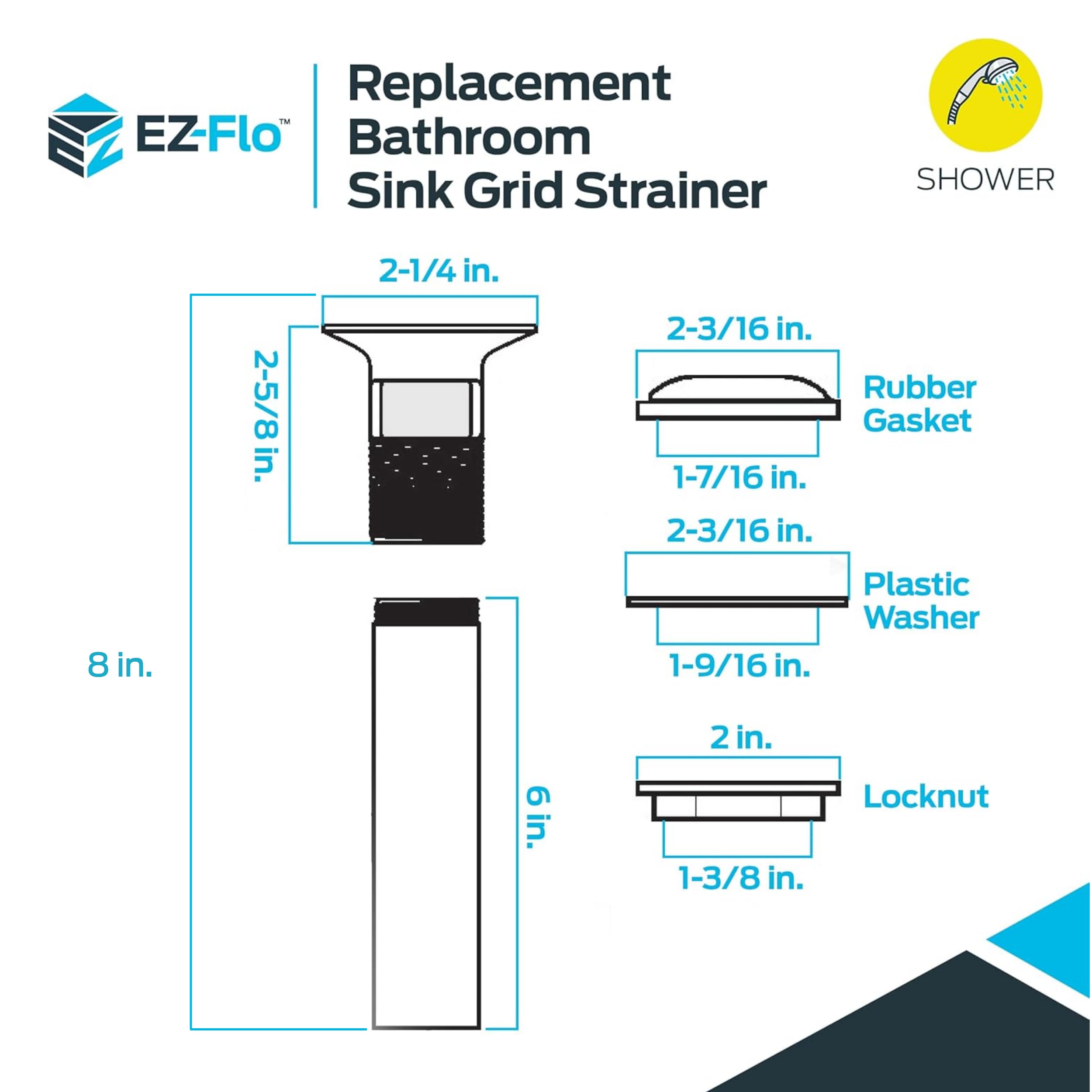 EZ-FLO 1-1/4 Inch x 8 Inch Replacement Bathroom Sink Grid Strainer