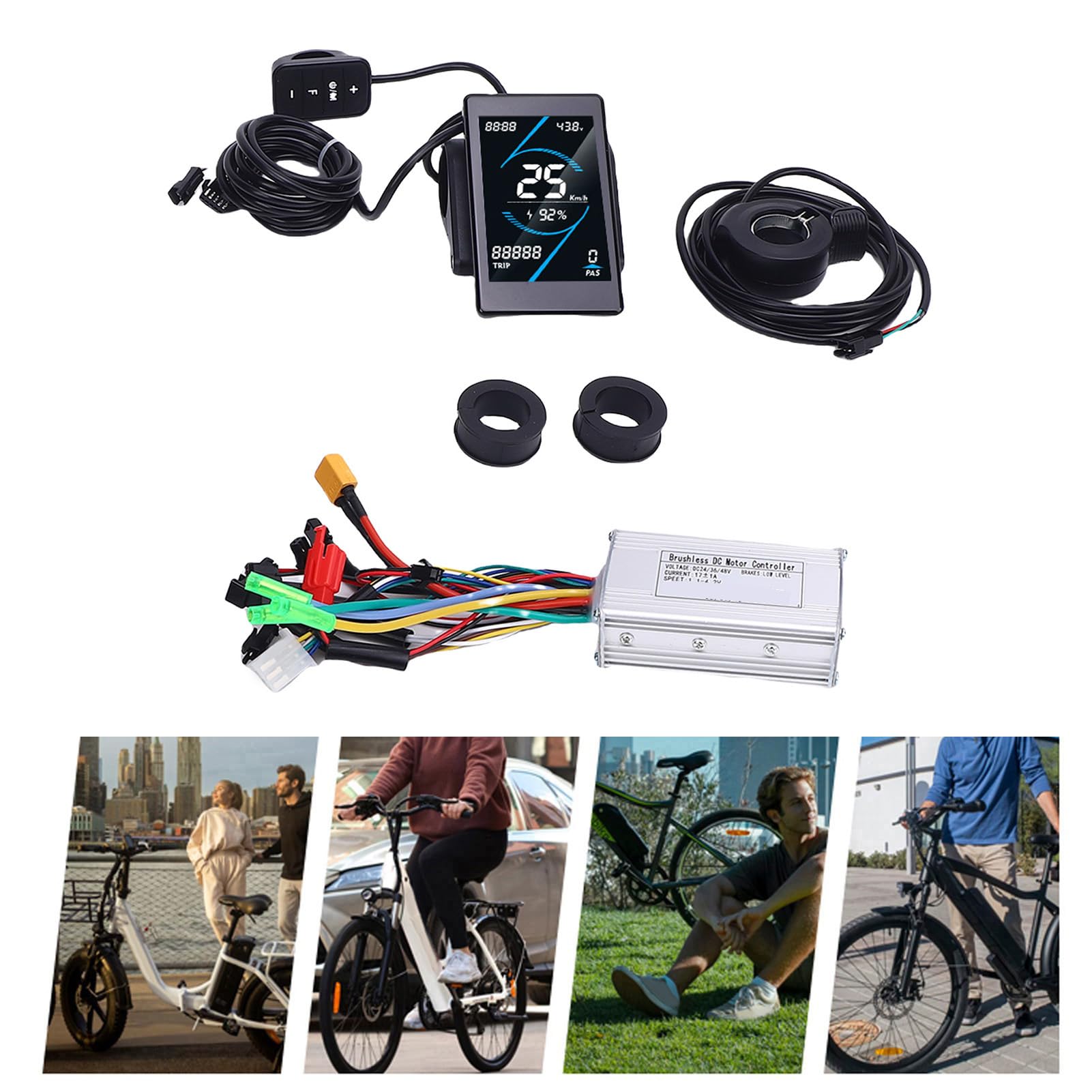 BuyWeek Kit de Contrôleur de Moteur sans Balais pour Vélo Électrique, 36V 48V 250W 350W 17A Contrôleur d'onde Sinusoidale Panneau d'Affichage LCD T5S et Accélérateur 130X, pour Scooter Électrique