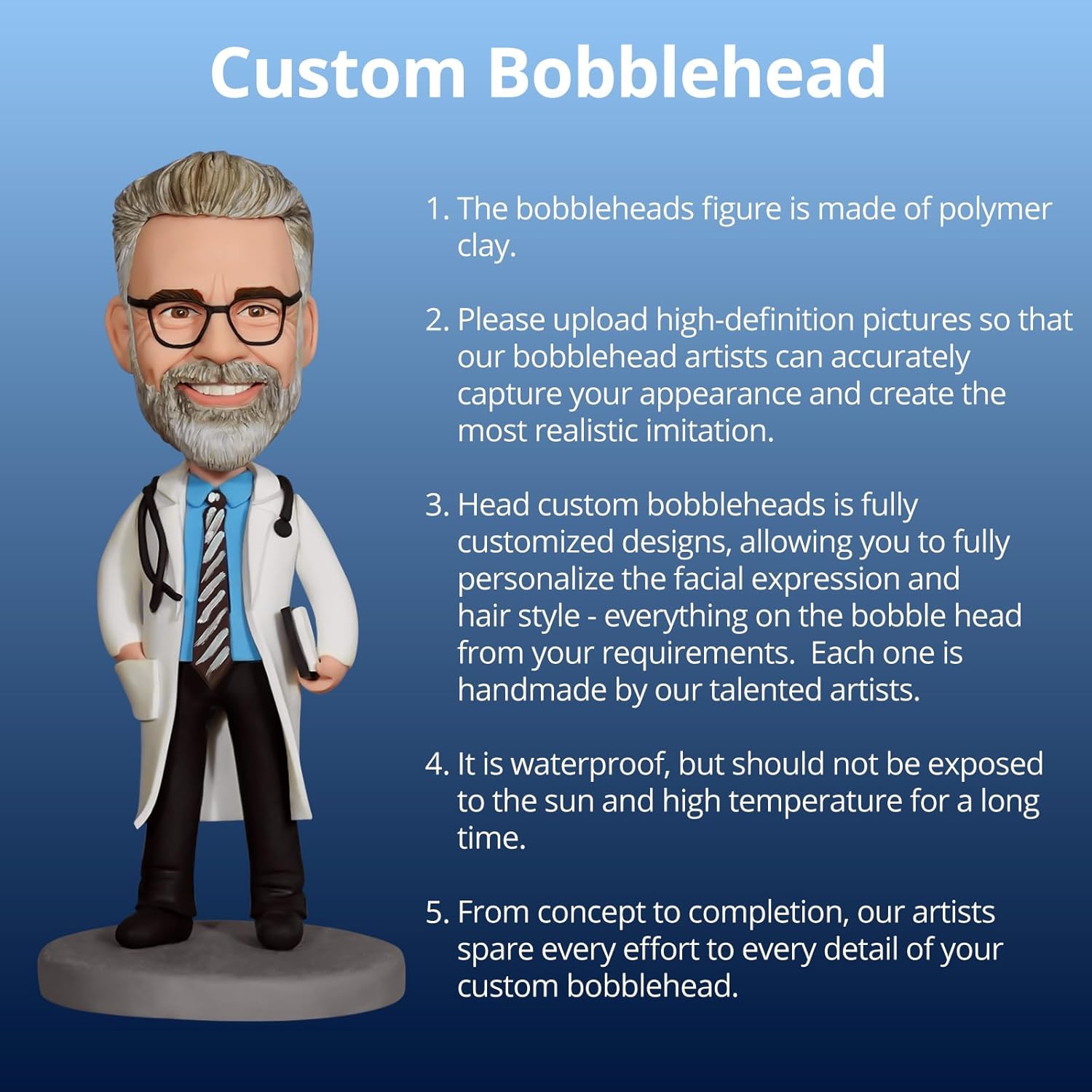 Custom Bobblehead Personalized – 6/7/8 Inch Handmade Bobbleheads Customized Dolls Figurine from Photo Unique Gift for Fisherman, Boyfriend, Dad, Husband