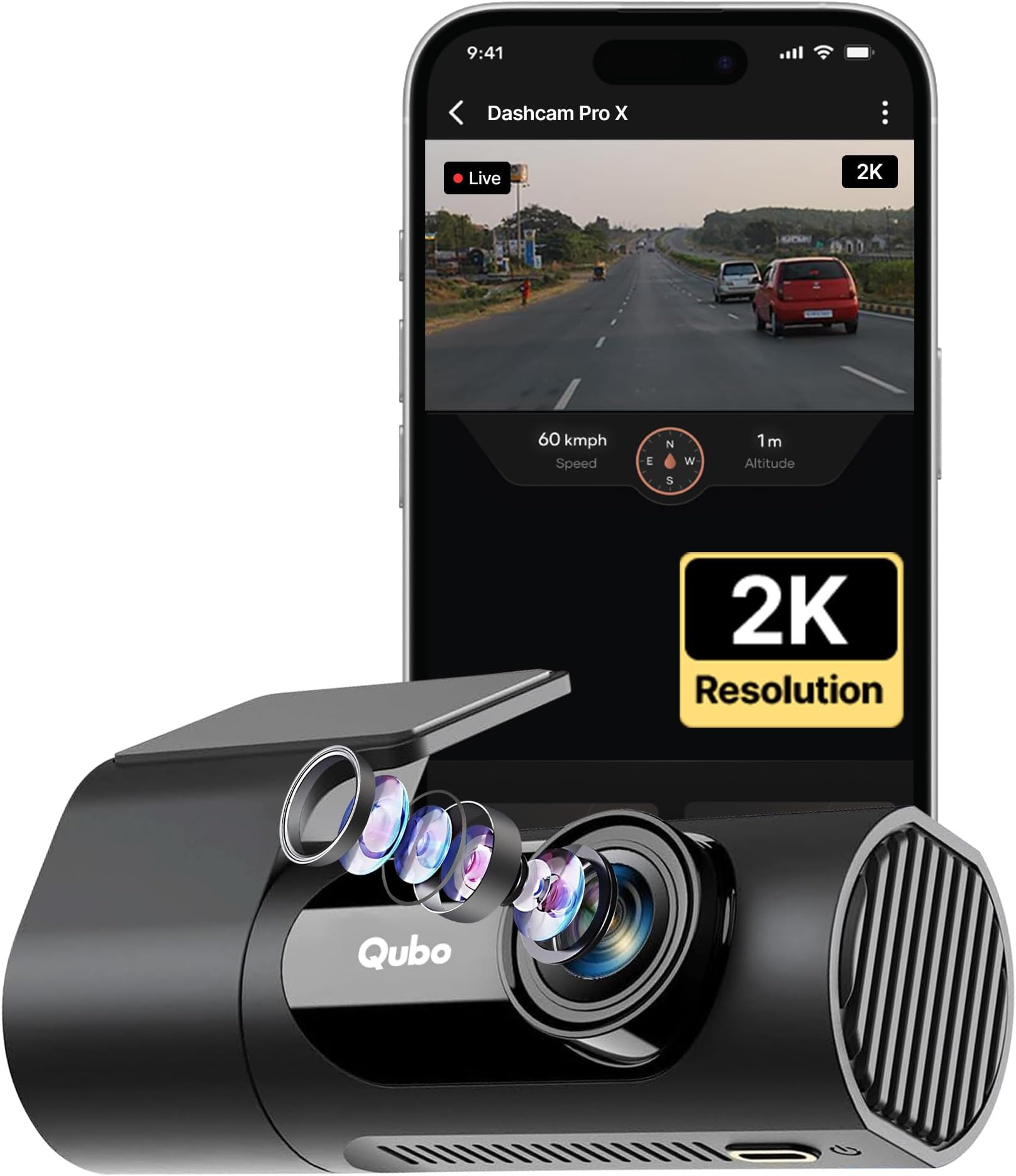 Qubo Dashcam Pro X (2026 Edition) | 2K Resolution | Doubles up as in-Cabin Camera | NightPulse Vision | Wide FOV | Supercapacitor | Built in Wi-Fi, Mic | Up to 1TB Storage | Built for Indian Roads