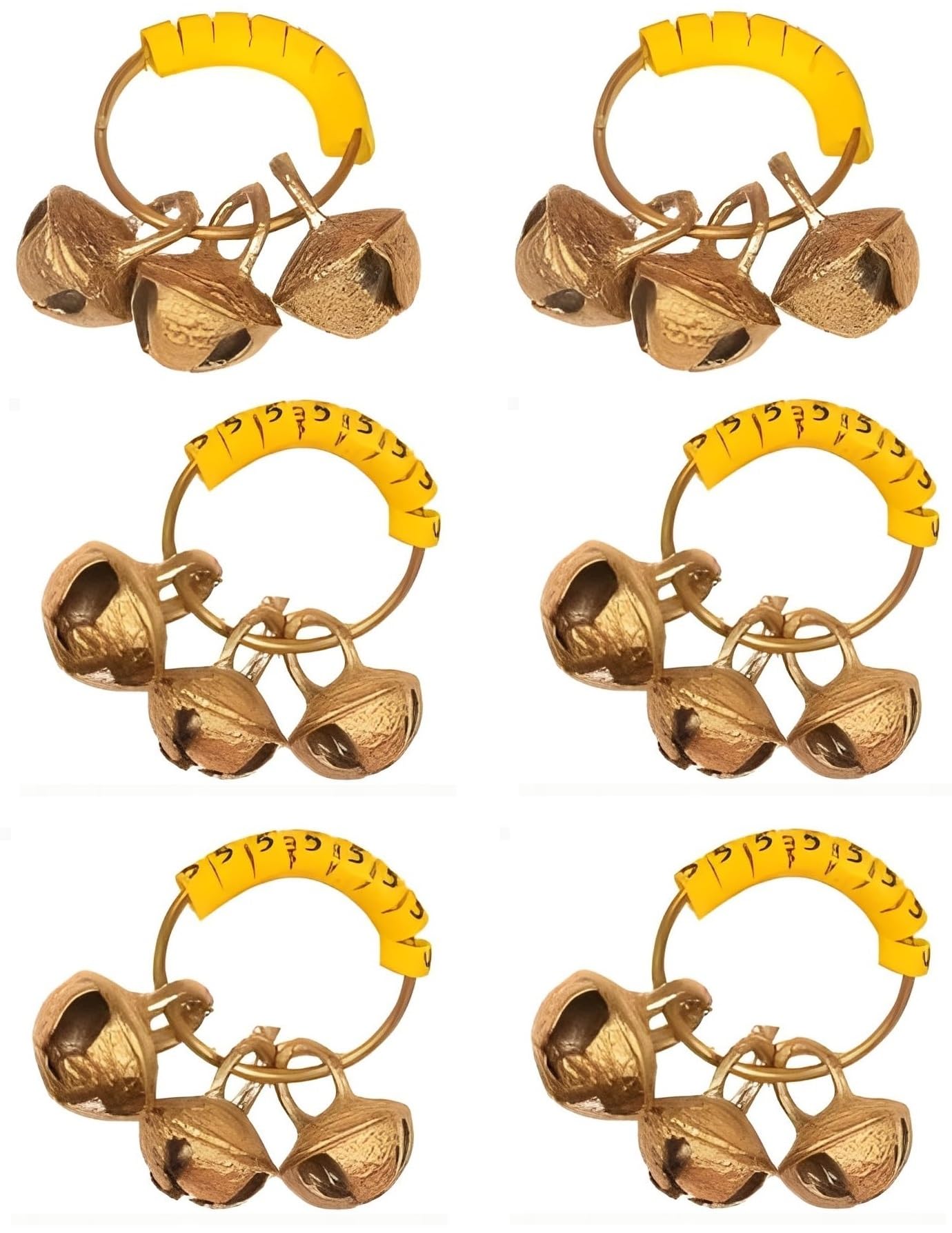 Unisex-Adult Yellow Rubber Kadi Brass Ghungroos (3 Medium Size) Bhajan Clapping Finger Ring Gifting Small Bells For Lord Godess God Ganapati Pooja Aarti Ganesh Pooja Celebration Clapping Anguthi-picture-13