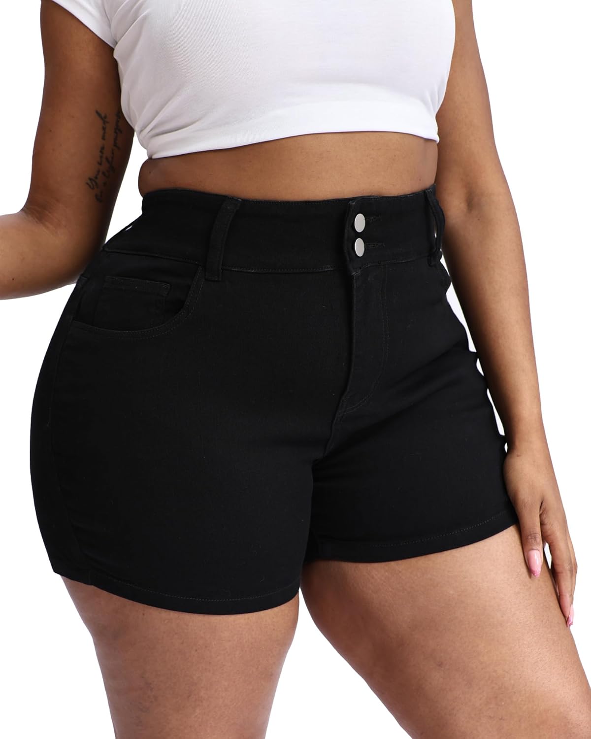 Plus Size Jean Shorts for Curvy Women Stretchy 3.5" Inseam Comfort High Waisted Denim Shorts - Image 4