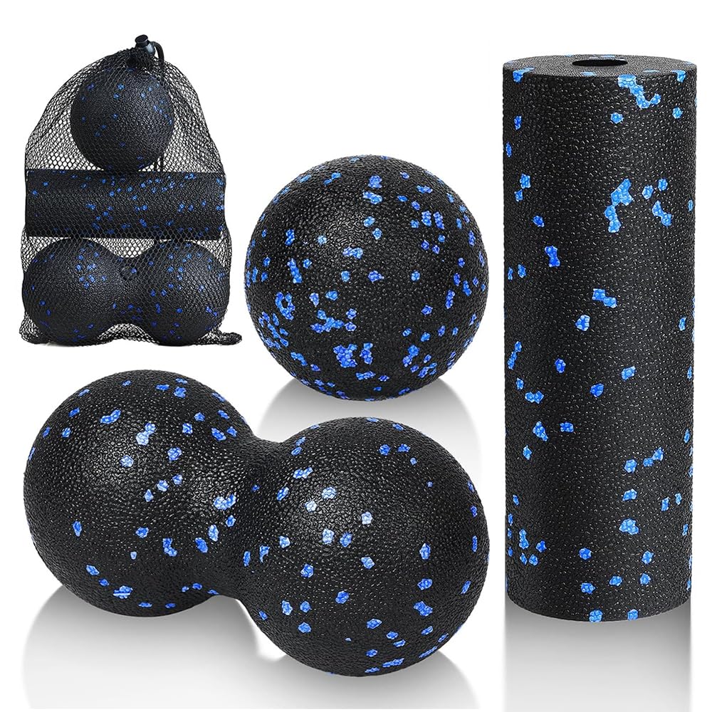 TOMVAESMassage Ball Assortment, 3 PCS Massage Ball Set, Muscle Massage Foam Roller, Peanut Massage Ball, Self Massage Ball for Spine Fascia Neck With Storage Bag