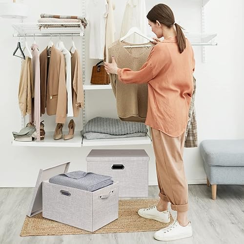 Miniatura 4 de Contenedores de almacenamiento apilables de 4 x 24 L con tapas para organizar, cajas de almacenamiento decorativas de 15 pulgadas con tapas,