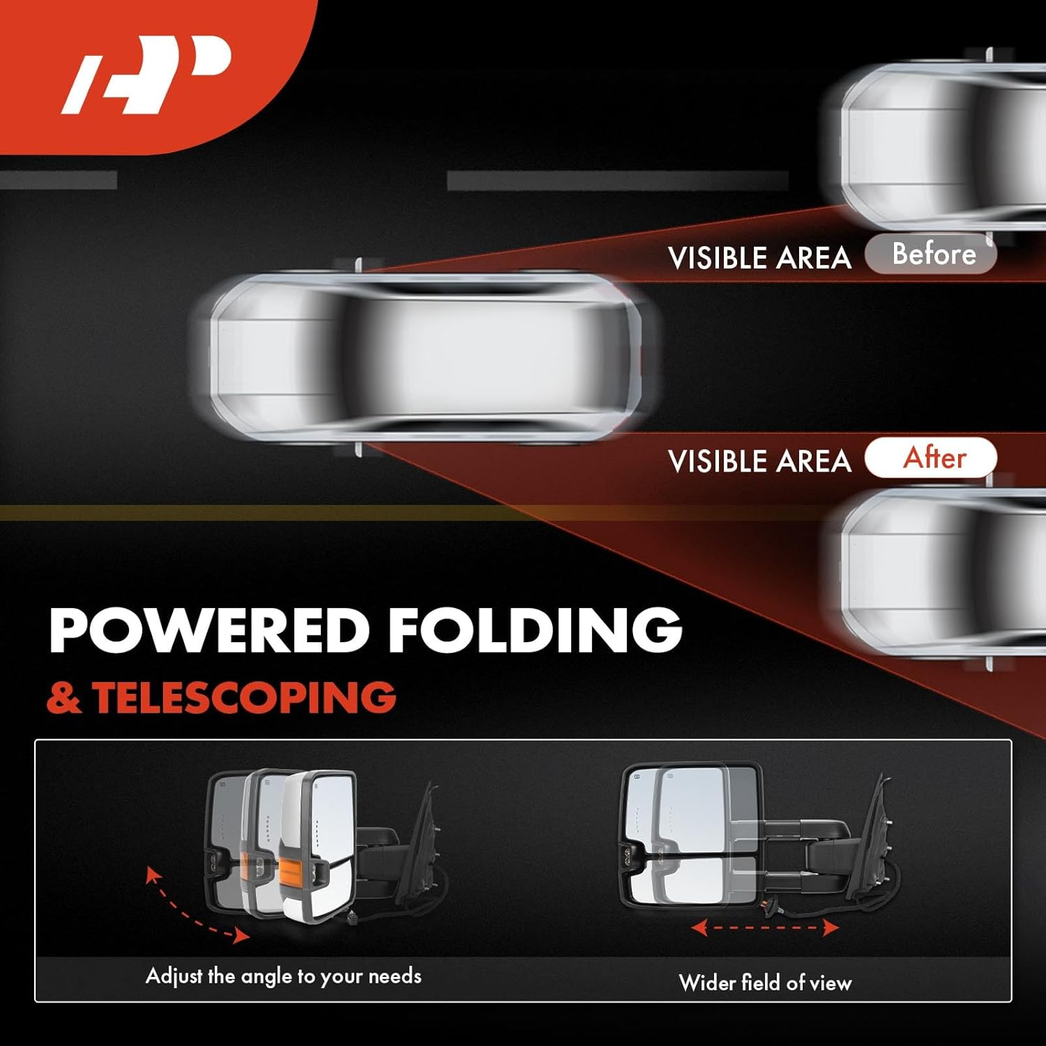 A-Premium Towing Mirrors - Compatible with Chevy Silverado & GMC Sierra 1500 2500 HD 3500 HD 2014-2018 - Manual Folding Heated Telescoping Chrome - with Power Glass Turn Signal Backup Lamp - Pair Set