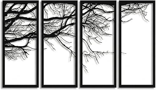 DEKADRON Arte de pared de metal, árbol de la vida, 4 piezas, letrero de árbol, decoración de pared, decoración de interiores, regalo de inauguración