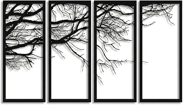 DEKADRON Metal Wall Art - Tree of Life 4 Pieces, Tree Sign, Wall Decor, Interior Decoration, Housewarming Gift, 4 Panels Wall Hangings 69" W x 35" H / 175x88 cm